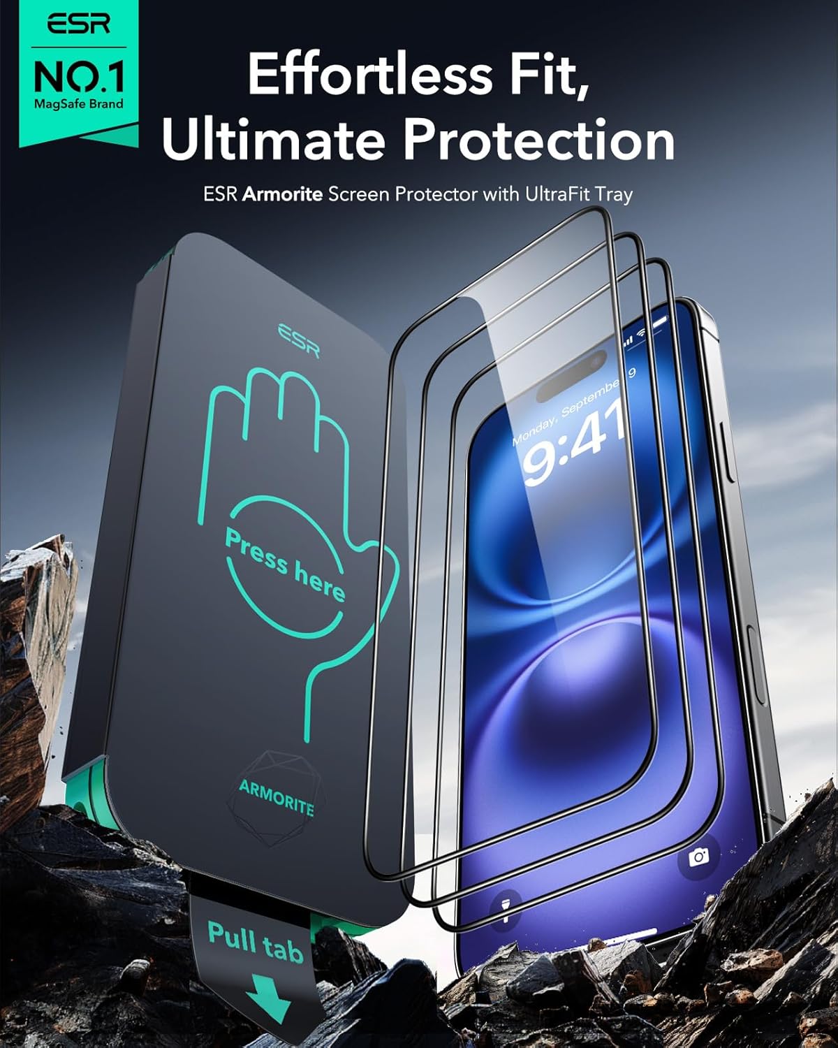 ESR 3 Pack 9H  Glass for iPhone 16 / iPhone 15 Screen Protector, [Military Grade Shatterproof  Longest Durable] Full Coverage Tempered Glass with Updated Easy Installation Tool