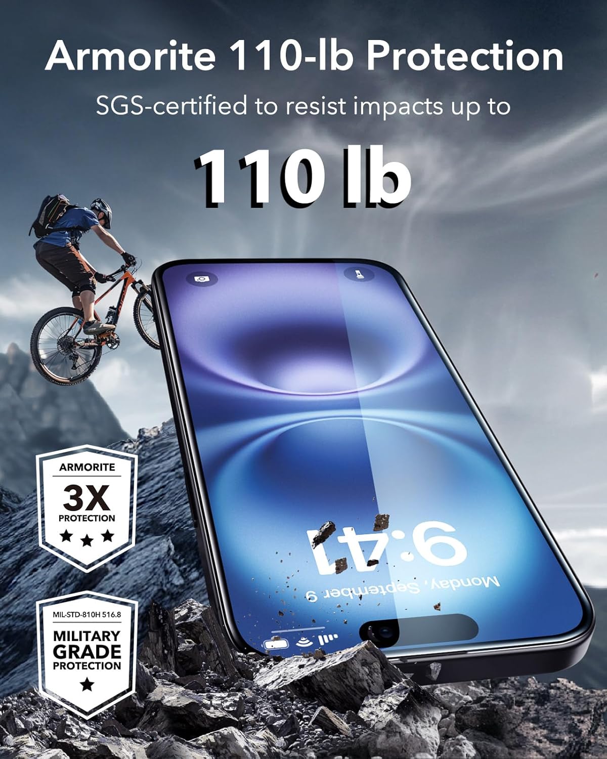 ESR 3 Pack 9H  Glass for iPhone 16 / iPhone 15 Screen Protector, [Military Grade Shatterproof  Longest Durable] Full Coverage Tempered Glass with Updated Easy Installation Tool