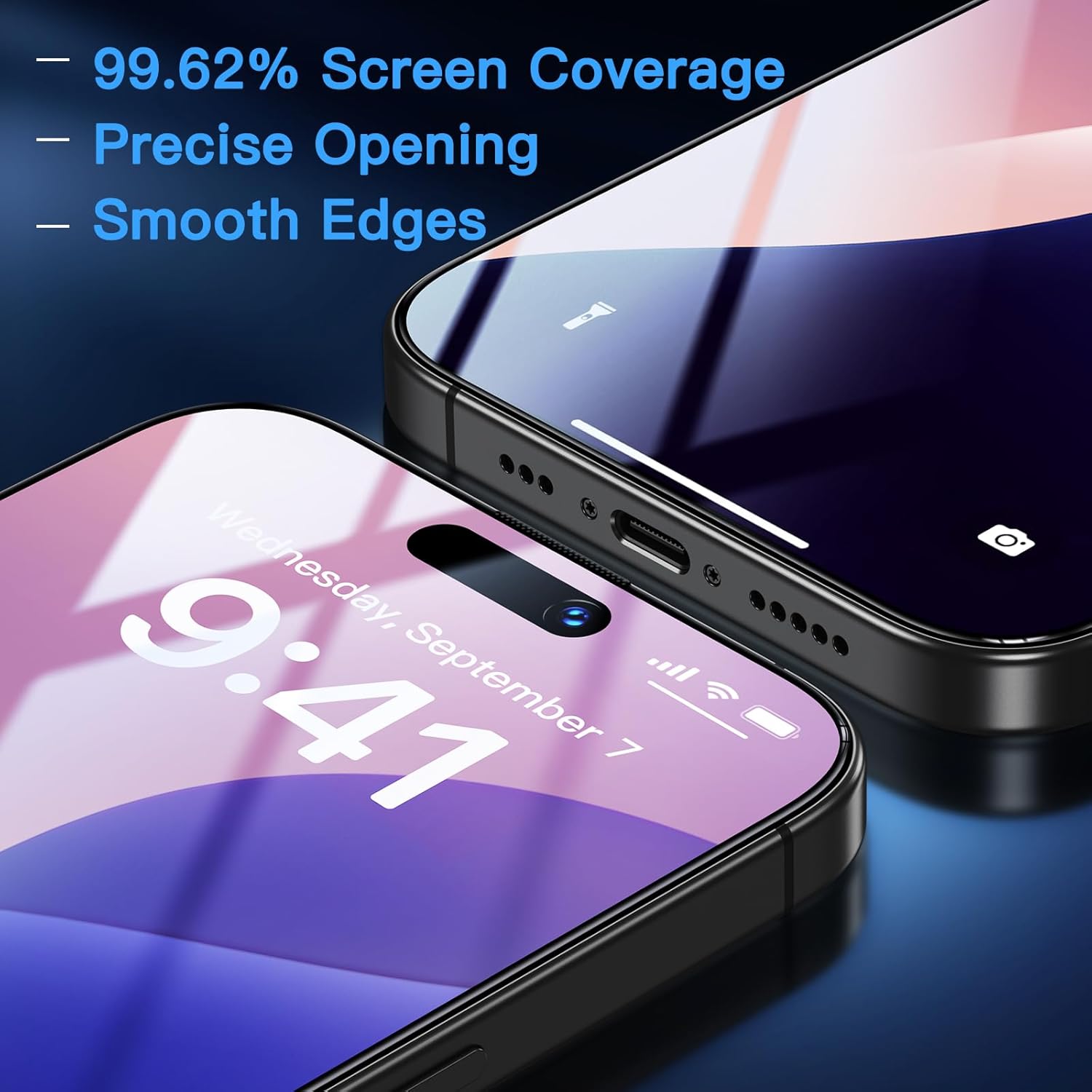Uyiton Compatible with iPhone 16 Screen Protector (Anti-Blue Light) - [Easy Fit] Shatterproof Full Coverage [Case Friendly] 9H Tempered Glass Screen Protector for iPhone 16, 2 Pack