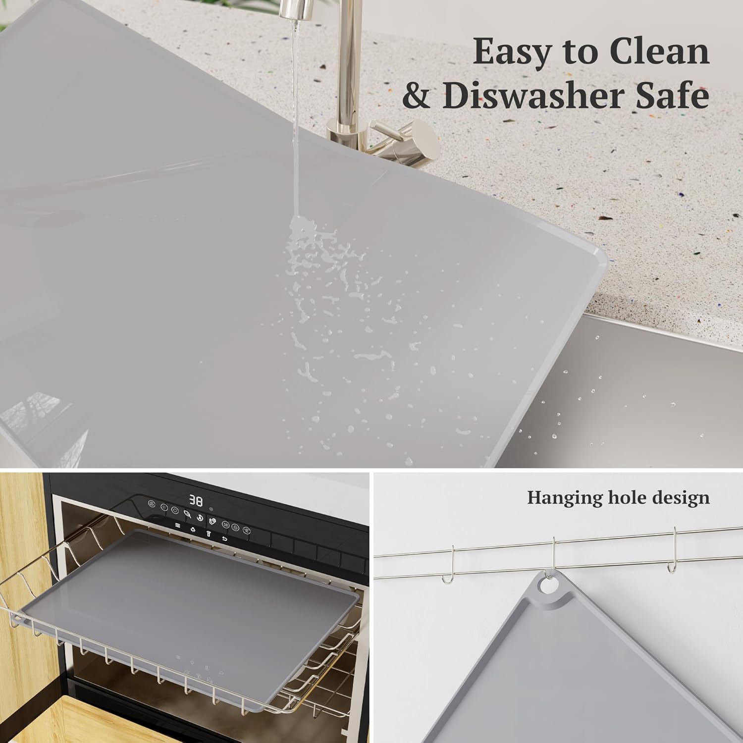 Silicone Pet Food Mat for Cats and Dogs, 19.7x15.7 inches, Gray, Waterproof, Raised Edge, Anti-Slip, Easy Clean · v2