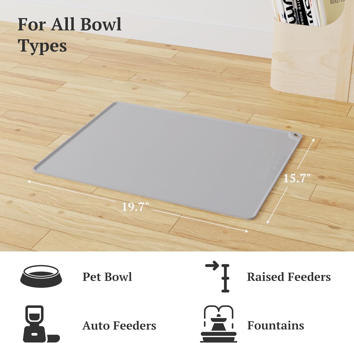 Silicone Pet Food Mat for Cats and Dogs, 19.7x15.7 inches, Gray, Waterproof, Raised Edge, Anti-Slip, Easy Clean · v2