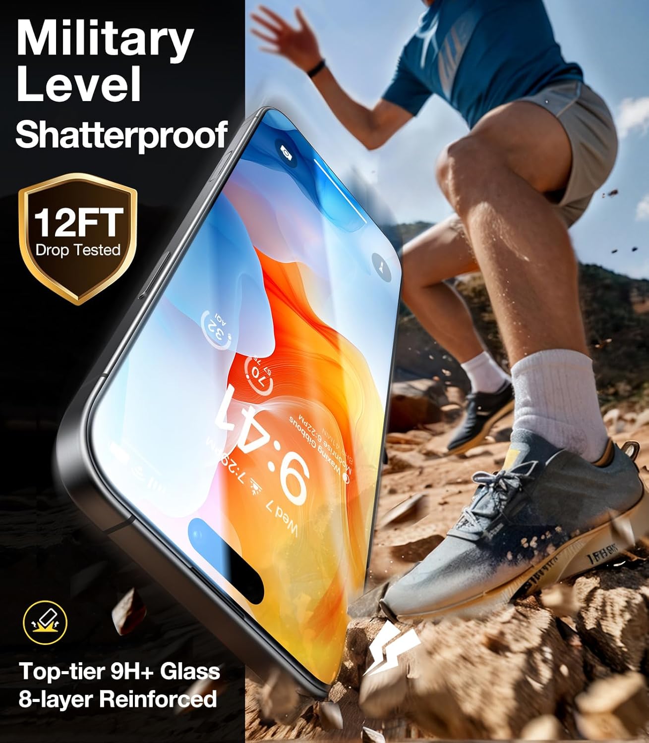 واقي شاشة UltraGlass Unbreak Top 9H Glass لهاتف iPhone 16 Pro Max [مضاد للانعكاس بدرجة عسكرية مقاوم للكسر] زجاج مقوى [تغطية كاملة] متين لأطول فترة