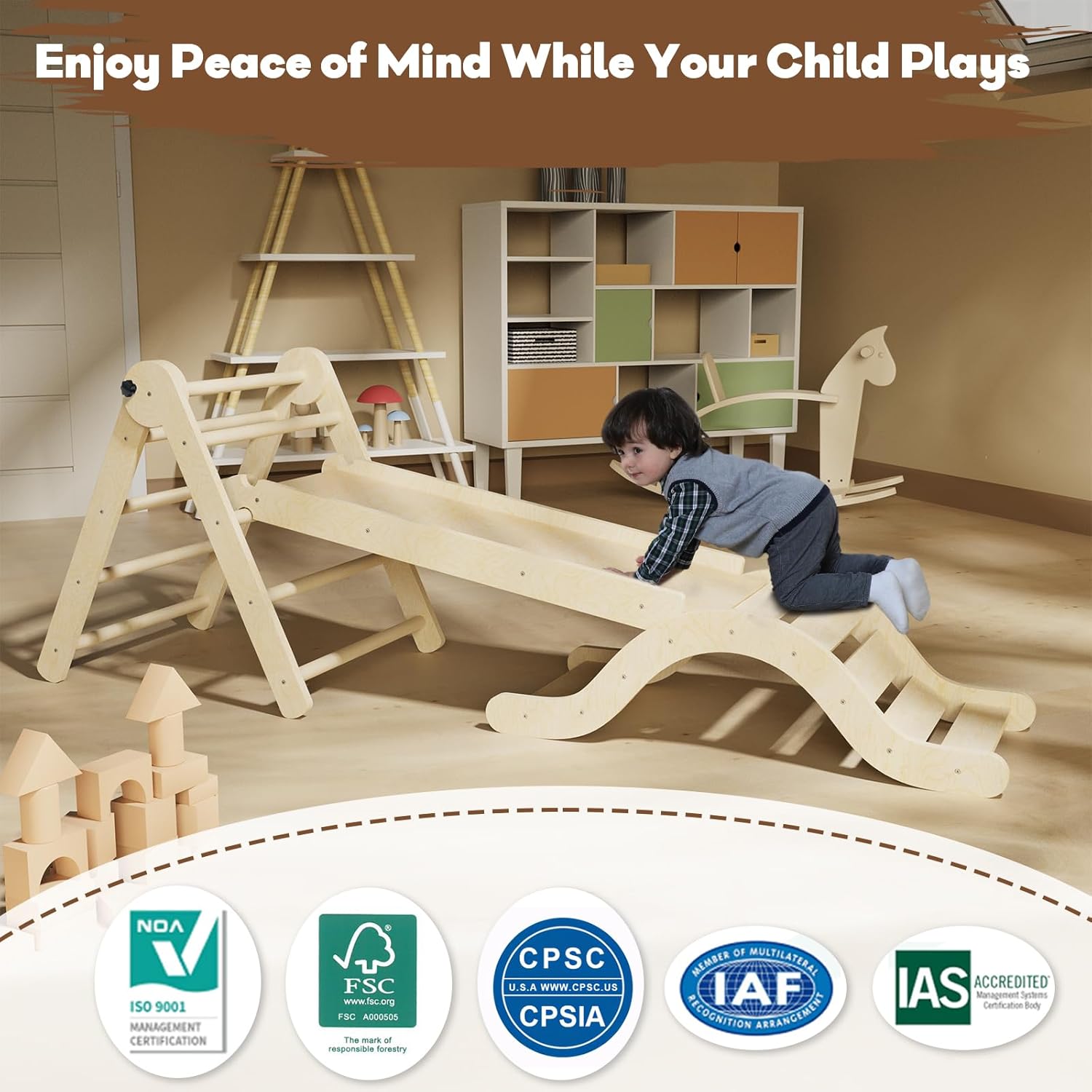 Pikler Triangle Set 7in1 Toddler Climbing Toys Indoor Foldable Baby Climbing Toys Wooden Montessori Climbing Set with Arch, Ramp, Ladder for 1-3 Years, Jungle Gym for Kids (Natural) · v6