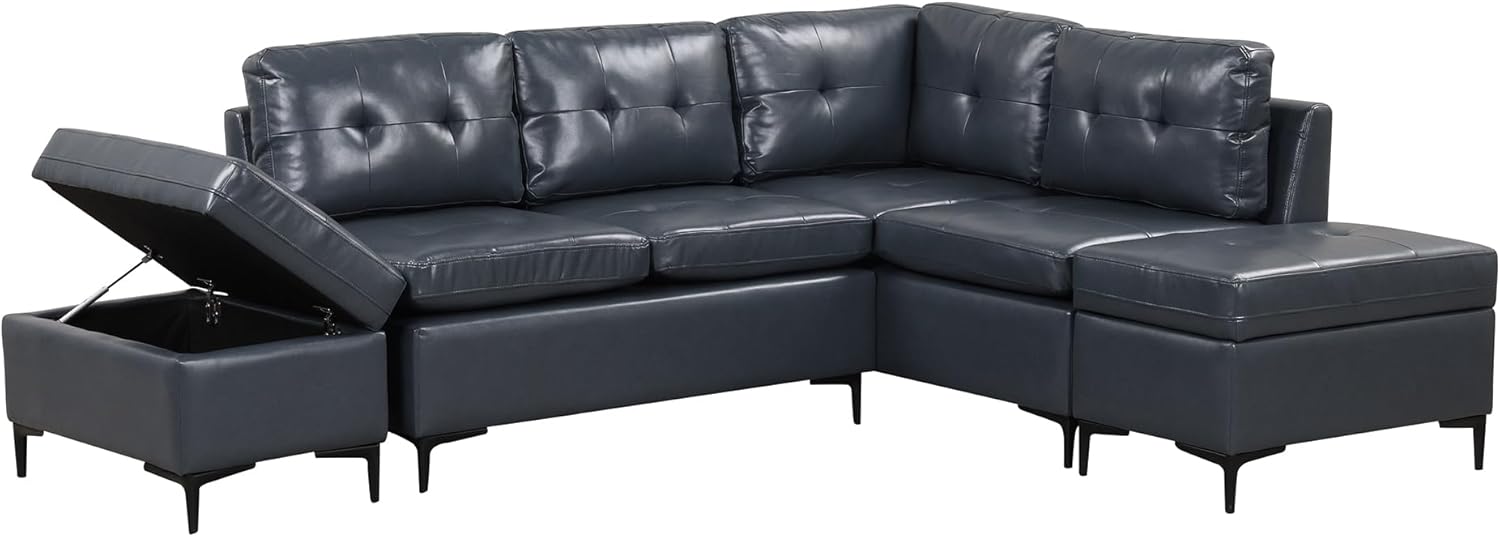 ERYE Convertible L-Shaped Sectional Sofa with Reversible Chaise Lounge, PU Leather Upholstery Modular Couch w/Movable Storage Ottomans,5-Seater Corner Sofá,Luxury Leisure Couches for Spacious Space · v3