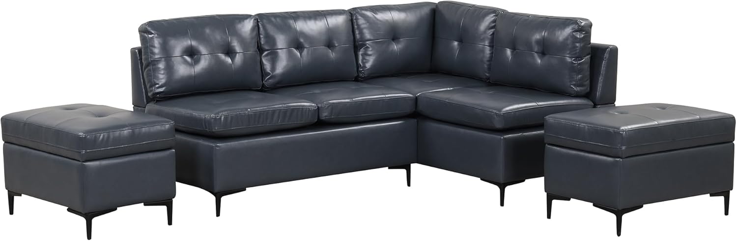 ERYE Convertible L-Shaped Sectional Sofa with Reversible Chaise Lounge, PU Leather Upholstery Modular Couch w/Movable Storage Ottomans,5-Seater Corner Sofá,Luxury Leisure Couches for Spacious Space · v3