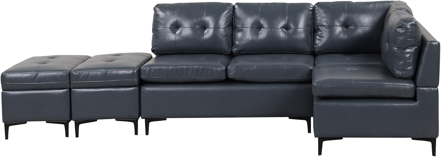 ERYE Convertible L-Shaped Sectional Sofa with Reversible Chaise Lounge, PU Leather Upholstery Modular Couch w/Movable Storage Ottomans,5-Seater Corner Sofá,Luxury Leisure Couches for Spacious Space · v3