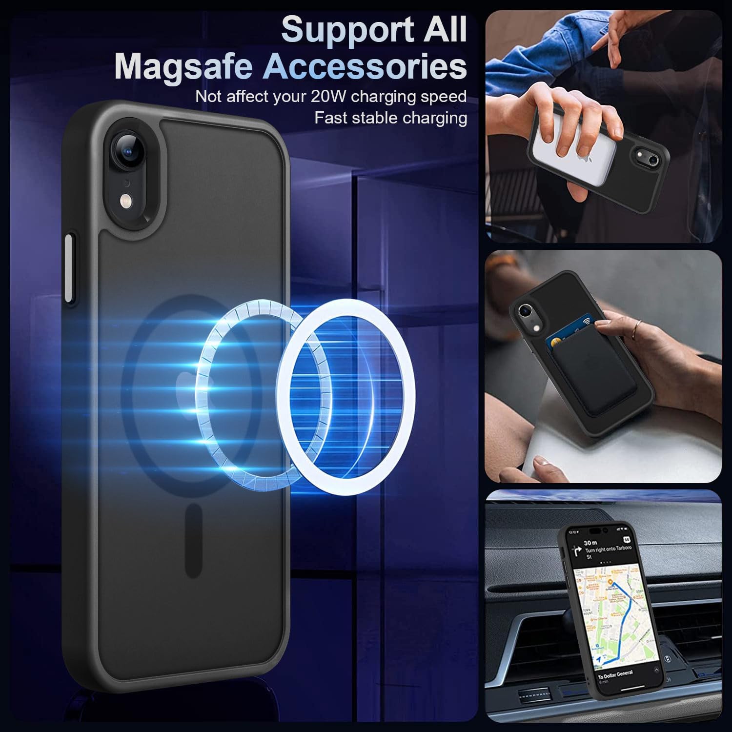 MOCCA Strong Magnetic for iPhone XR Phone Case, [Compatible with Magsafe][Mil-Grade Drop Protection] Slim Thin Translucent Matte Protective Cover Case for iPhone XR Case 6.1', Black · v7