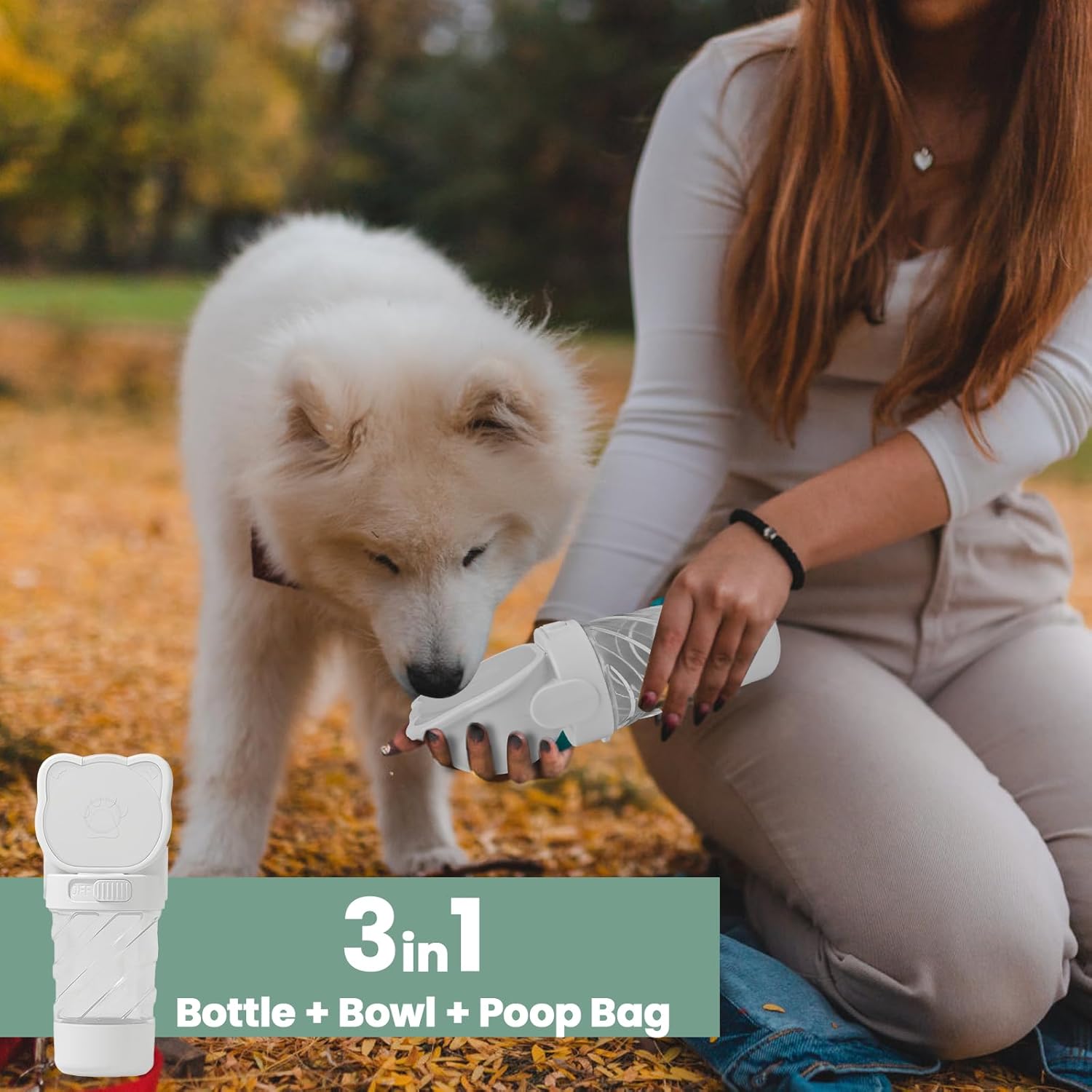 Small Dog Water Bottle with Food Container and Poop Bag,12OZ Pet Water Bottle, Travel Bottle for Dogs, Portable Puppy Doggy Water Bowl, Cute Pet Supplies, Dog Walking Essentials(Green, 12OZ) · v3