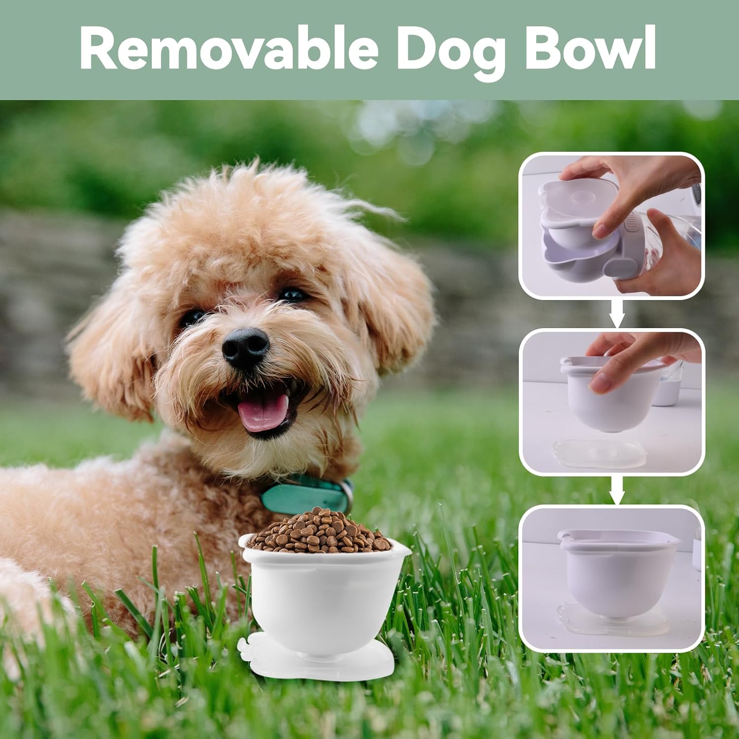 Small Dog Water Bottle with Food Container and Poop Bag,12OZ Pet Water Bottle, Travel Bottle for Dogs, Portable Puppy Doggy Water Bowl, Cute Pet Supplies, Dog Walking Essentials(Green, 12OZ) · v3