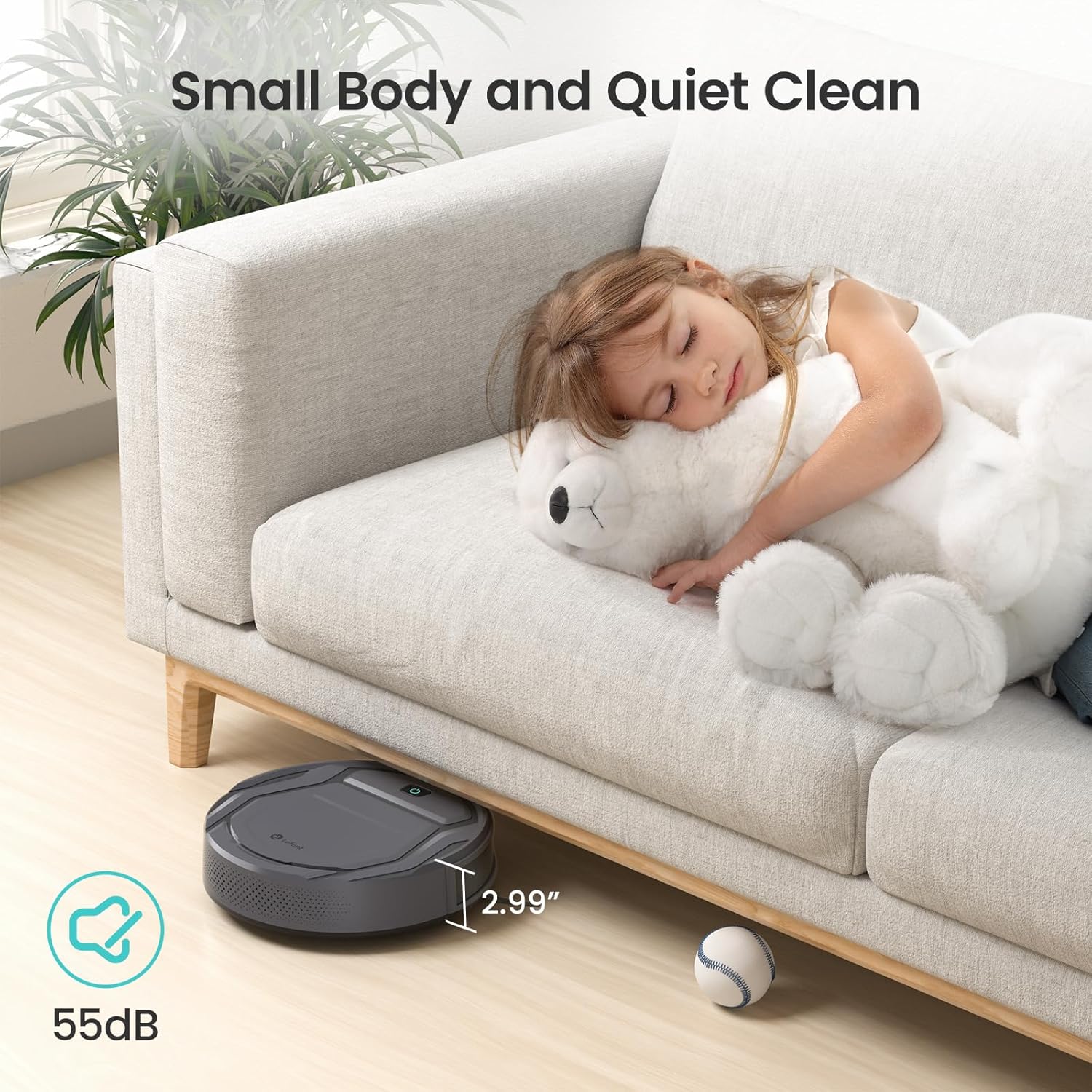 Lefant Roboter-Staubsauger M210 Pro, schlank, leise, 2200 Pa Saugleistung, selbstladender Roboter-Staubsauger mit 120 Minuten, Freemove 3.0, WiFi/App/Alexa, 6 Reinigungsmodi, ideal für harte Böden, Tierhaare, niedriger Teppich, Grau
