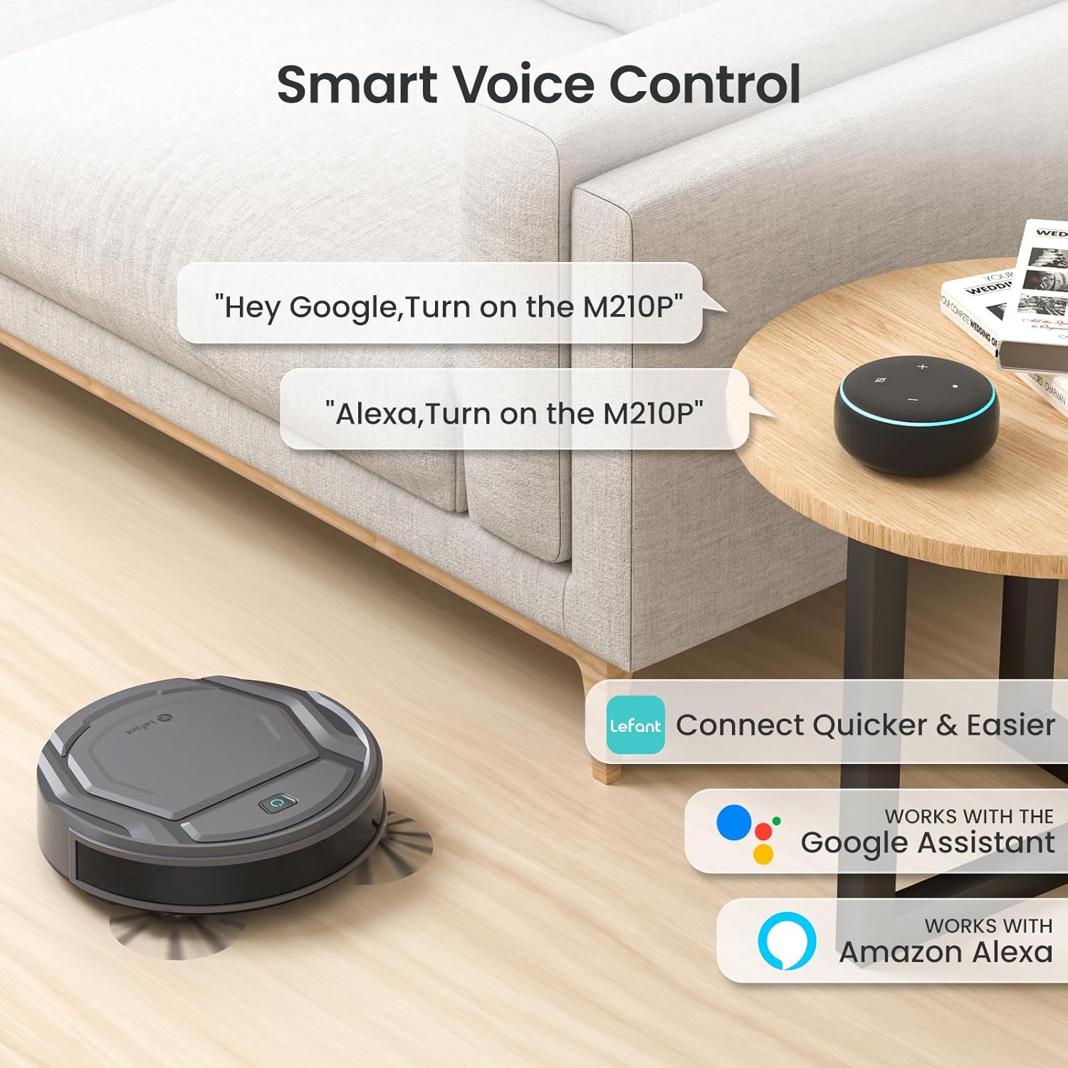 Lefant Roboter-Staubsauger M210 Pro, schlank, leise, 2200 Pa Saugleistung, selbstladender Roboter-Staubsauger mit 120 Minuten, Freemove 3.0, WiFi/App/Alexa, 6 Reinigungsmodi, ideal für harte Böden, Tierhaare, niedriger Teppich, Grau