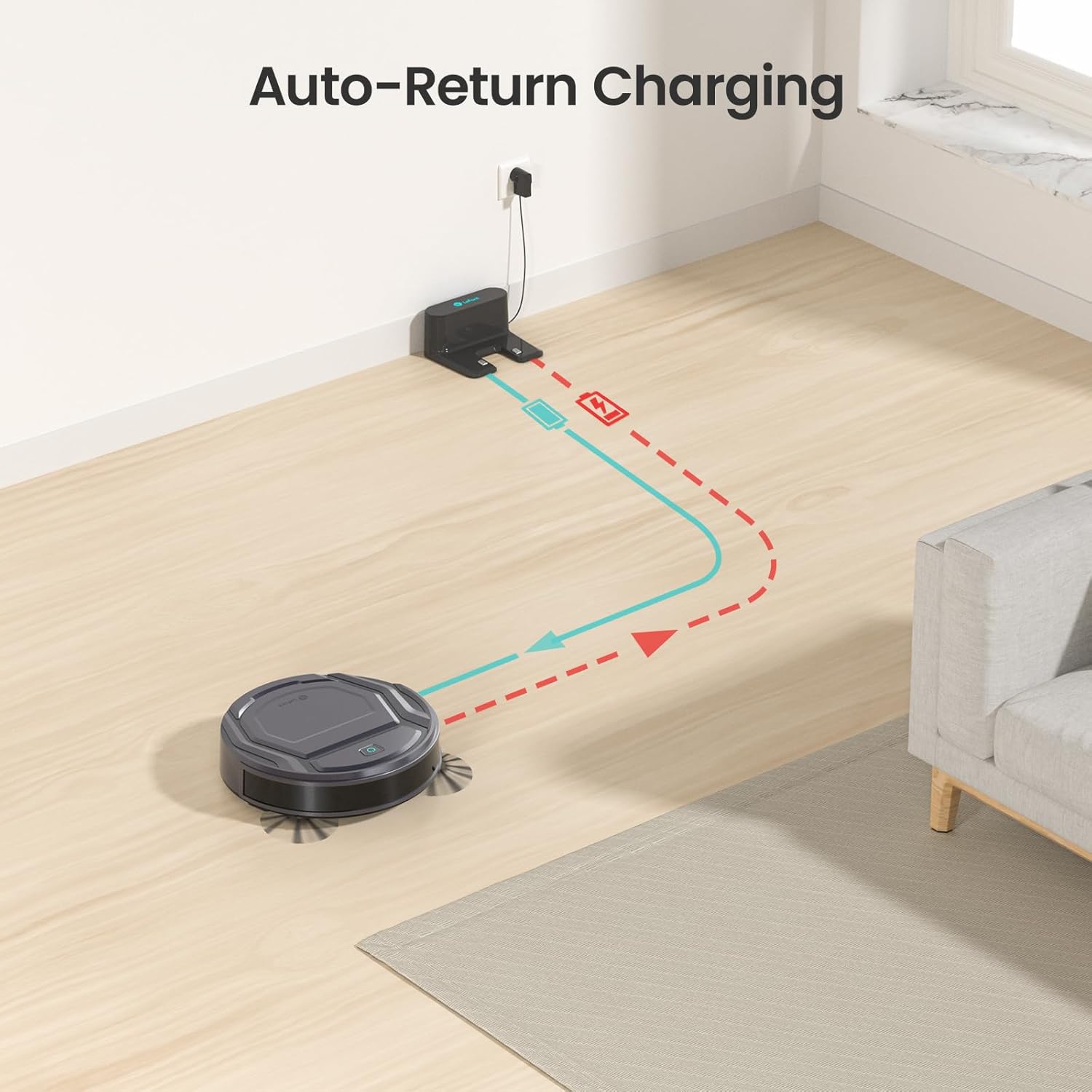 Lefant Roboter-Staubsauger M210 Pro, schlank, leise, 2200 Pa Saugleistung, selbstladender Roboter-Staubsauger mit 120 Minuten, Freemove 3.0, WiFi/App/Alexa, 6 Reinigungsmodi, ideal für harte Böden, Tierhaare, niedriger Teppich, Grau