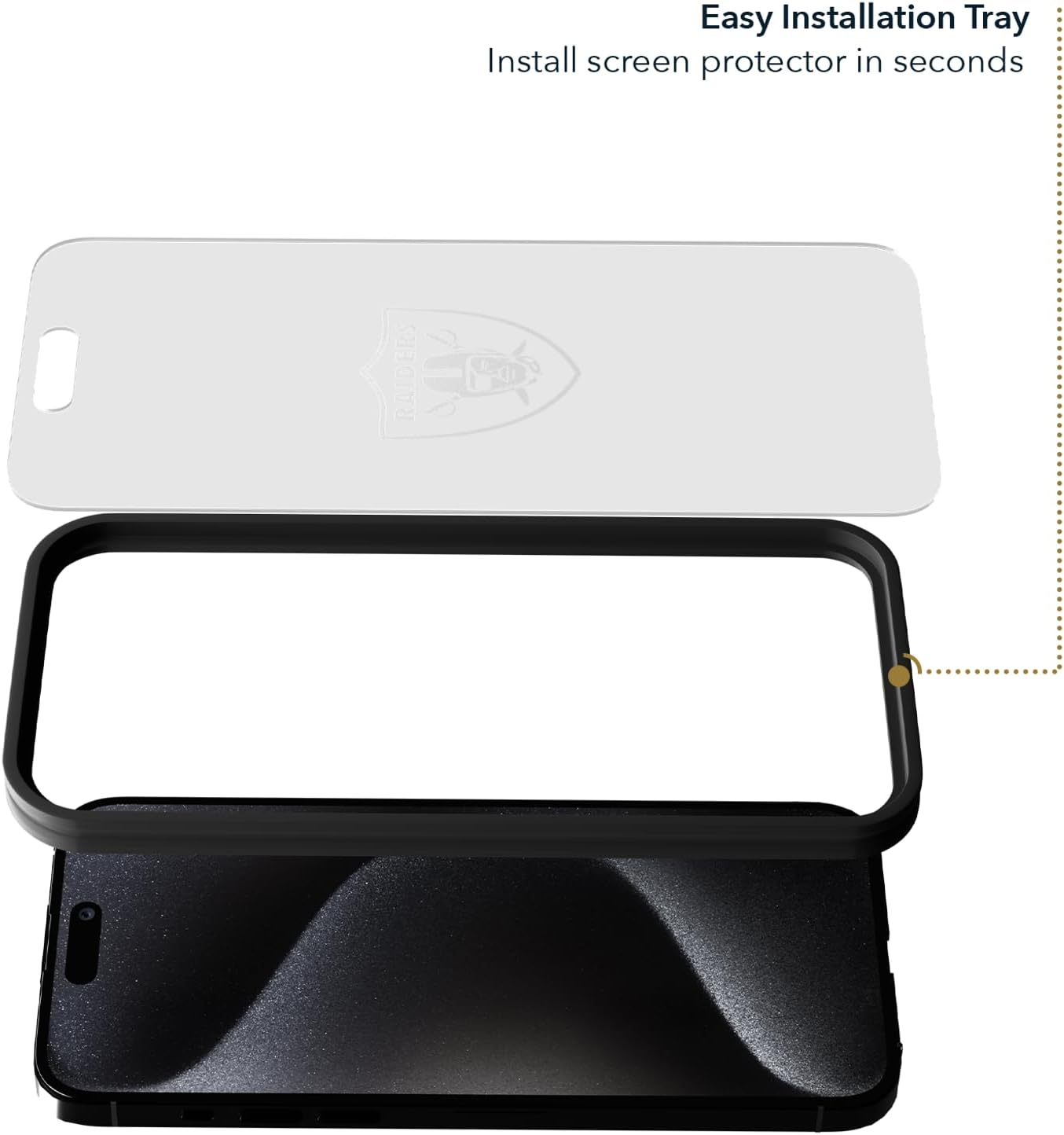 NFL Screen Protector Las Vegas Raiders for iPhone 15 Pro Max/15 Plus, Tempered Glass Officially Licensed Custom Design - Disappearing Logo, Case Friendly, Scratch Resistant Tempered Glass Screen