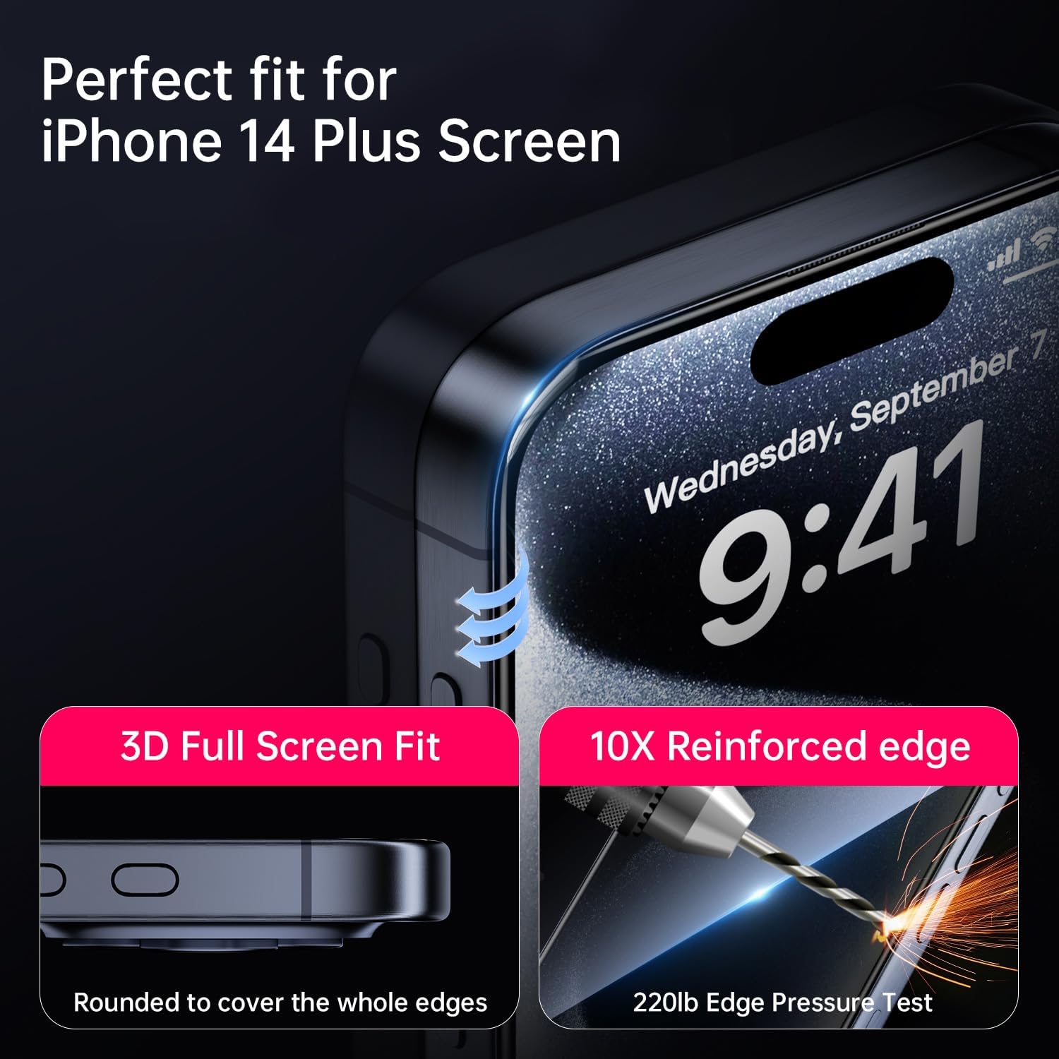 X-it 2-Pack Screen Protector for iPhone 14 Plus(6.7), 9H  Tempered Glass, Auto-Dust Removal, Military Grade Protection, Bubble-Free, Full Coverage, Case Friendly