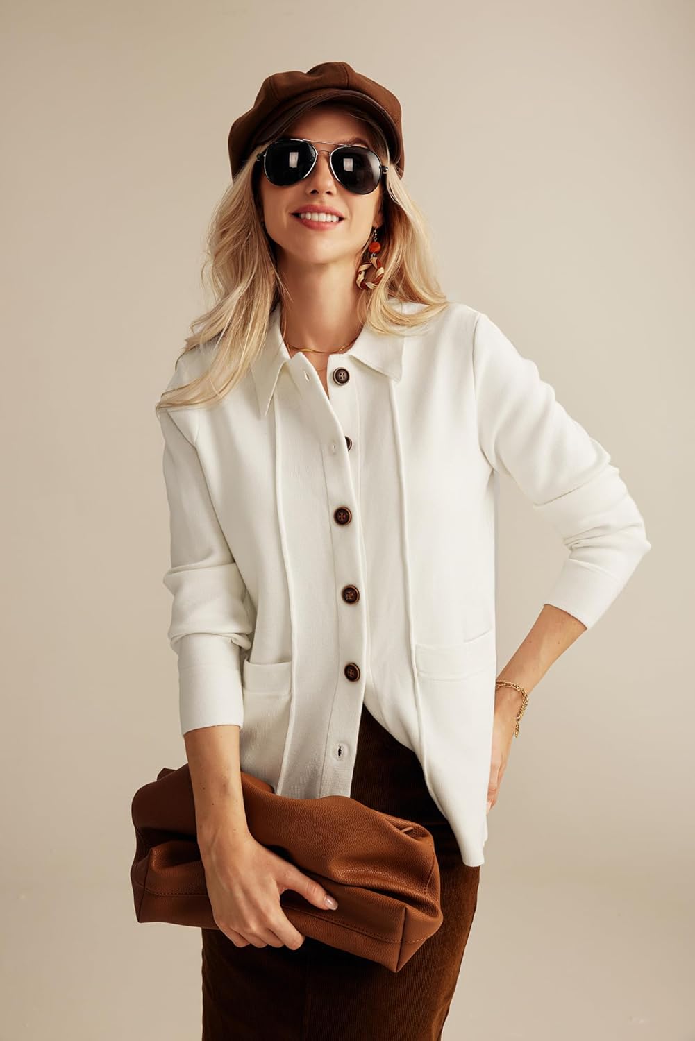 GRACE KARIN Women Casual Cardigan Knit Button Down Shirts Long Sleeve Shacket Jacket with Pockets · v3