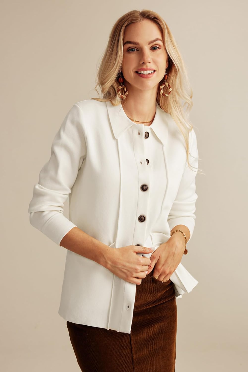 GRACE KARIN Women Casual Cardigan Knit Button Down Shirts Long Sleeve Shacket Jacket with Pockets · v3