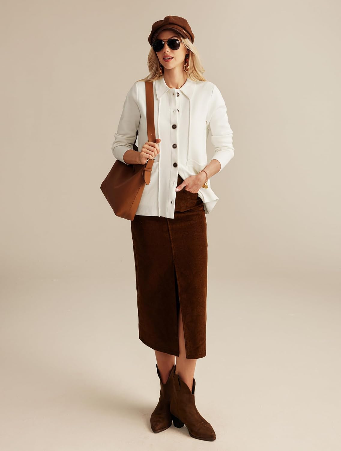 GRACE KARIN Women Casual Cardigan Knit Button Down Shirts Long Sleeve Shacket Jacket with Pockets · v3
