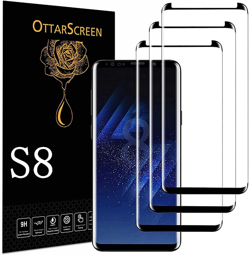 Protecteur d'écran pour Galaxy S8, lot de 3 protecteurs d'écran en verre trempé pour Samsung Galaxy S8, installation facile, film de protection d'écran en verre trempé 3D d'une dureté 9H pour Samsung Galaxy S8【Lot de 3】