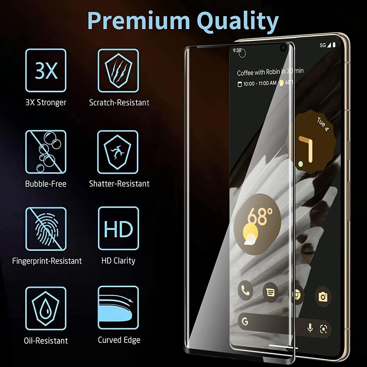 3 Pack for Google Pixel 7 Pro Screen Protector, Pixel 7 Pro Tempered Glass Screen Protector, 1 Pack Camera Lens Protector, 9H Hardness Tempered Glass Screen Protector for Google Pixel 7 Pro【3 1 Pack】