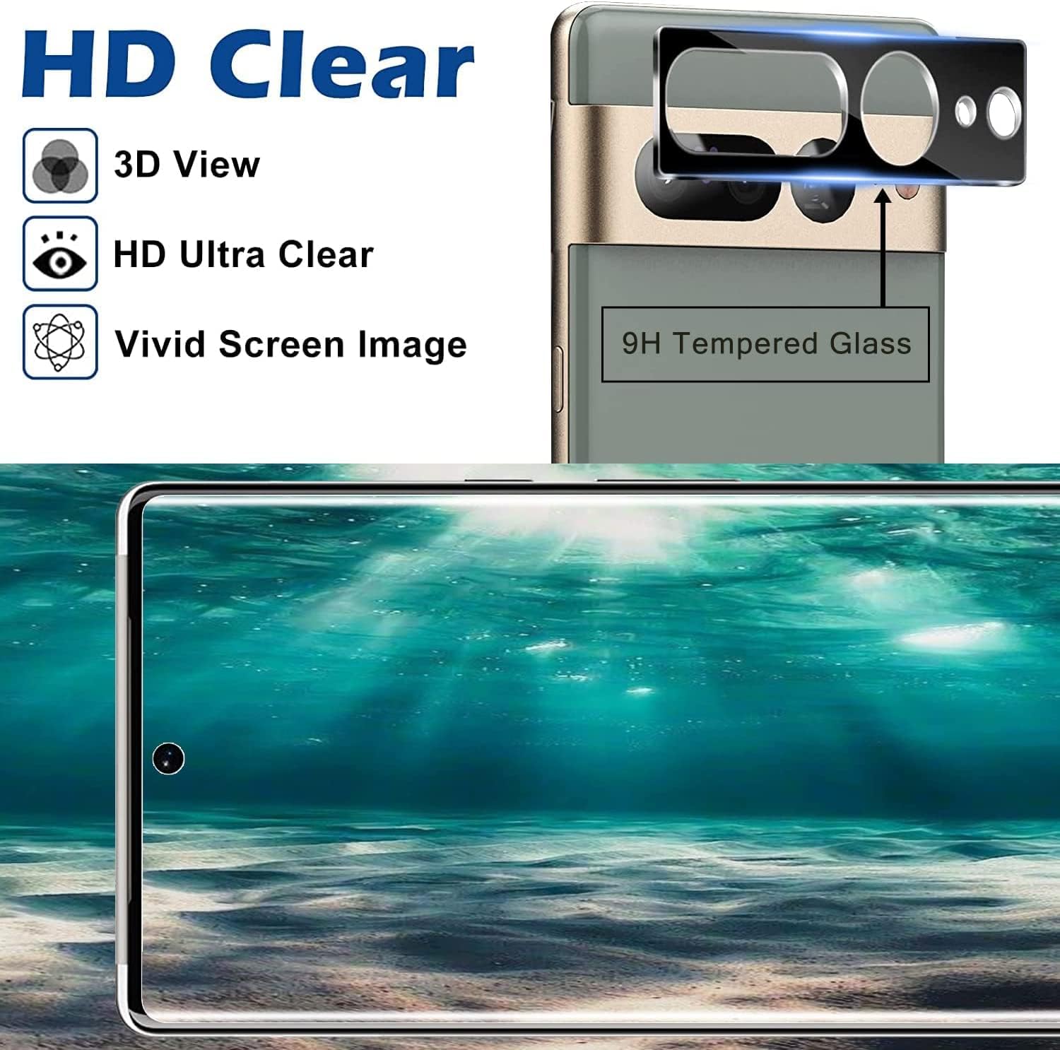 3 Pack for Google Pixel 7 Pro Screen Protector, Pixel 7 Pro Tempered Glass Screen Protector, 1 Pack Camera Lens Protector, 9H Hardness Tempered Glass Screen Protector for Google Pixel 7 Pro【3 1 Pack】