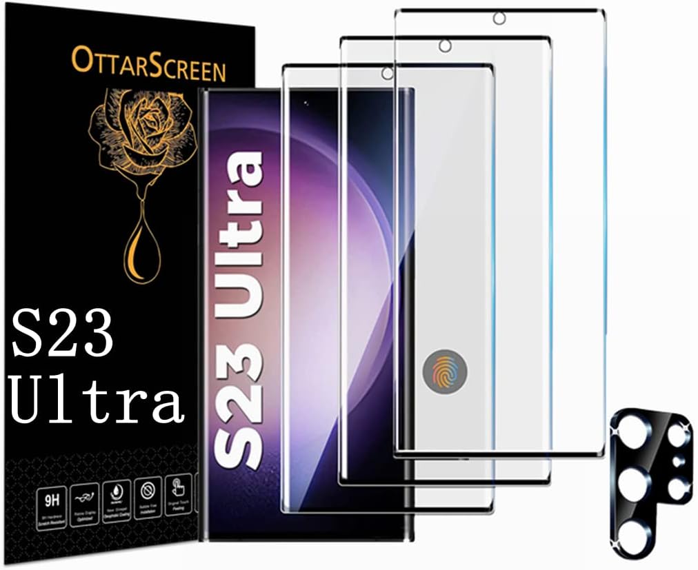 Protecteur d'écran pour Galaxy S23 Ultra, protecteur d'écran en verre trempé S23 Ultra, 1 lot de protecteurs d'objectif d'appareil photo, film de protection d'écran en verre trempé d'une dureté 9H pour Samsung Galaxy S23 Ultra【Lot de 3 et 1】