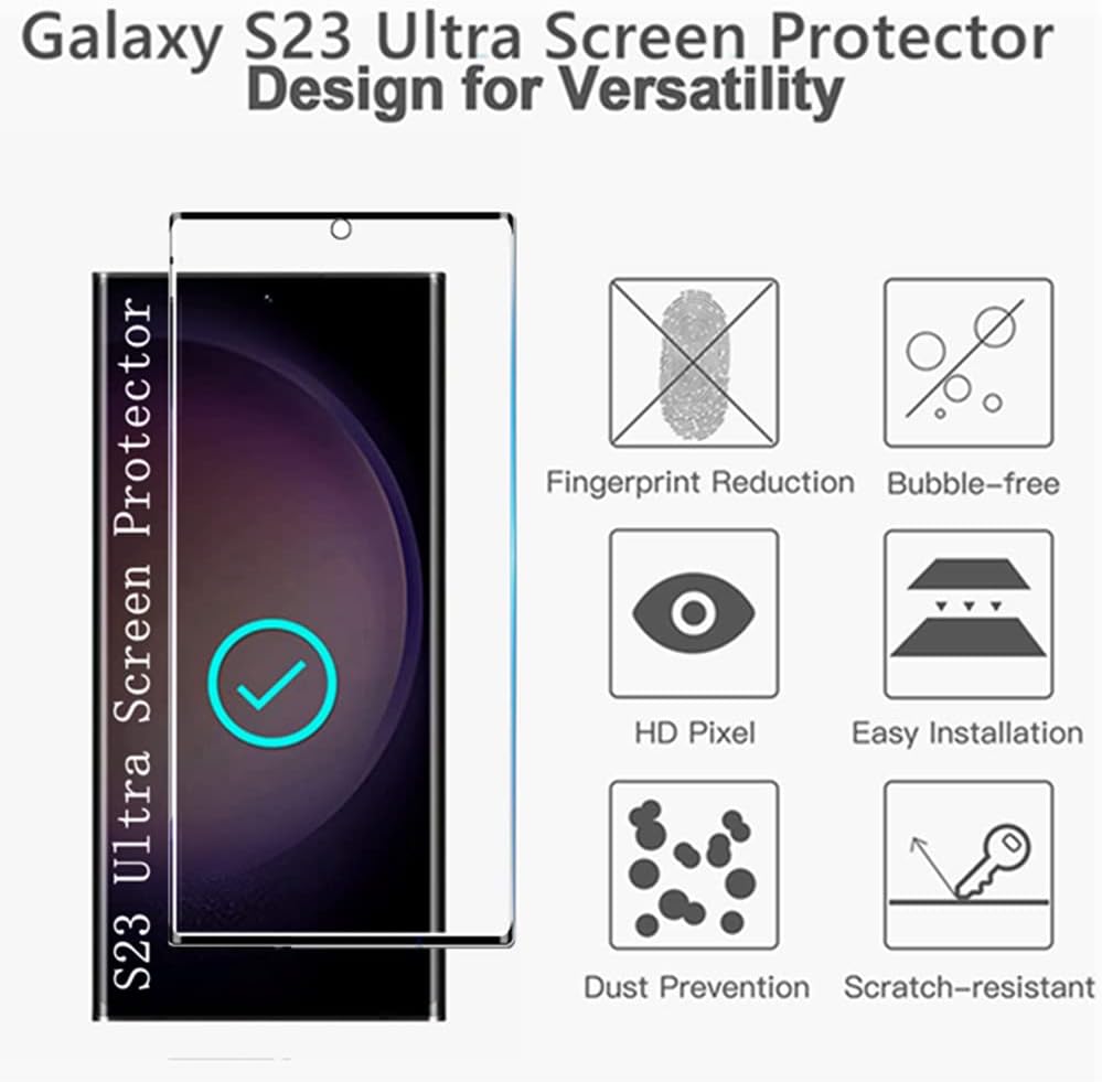 Galaxy S23 Ultra Screen Protector, S23 Ultra Tempered Glass Screen Protector, 1 Pack Camera Lens Protector, 9H Hardness Tempered Glass Screen Protector for Samsung Galaxy S23 Ultra【3 1 Pack】