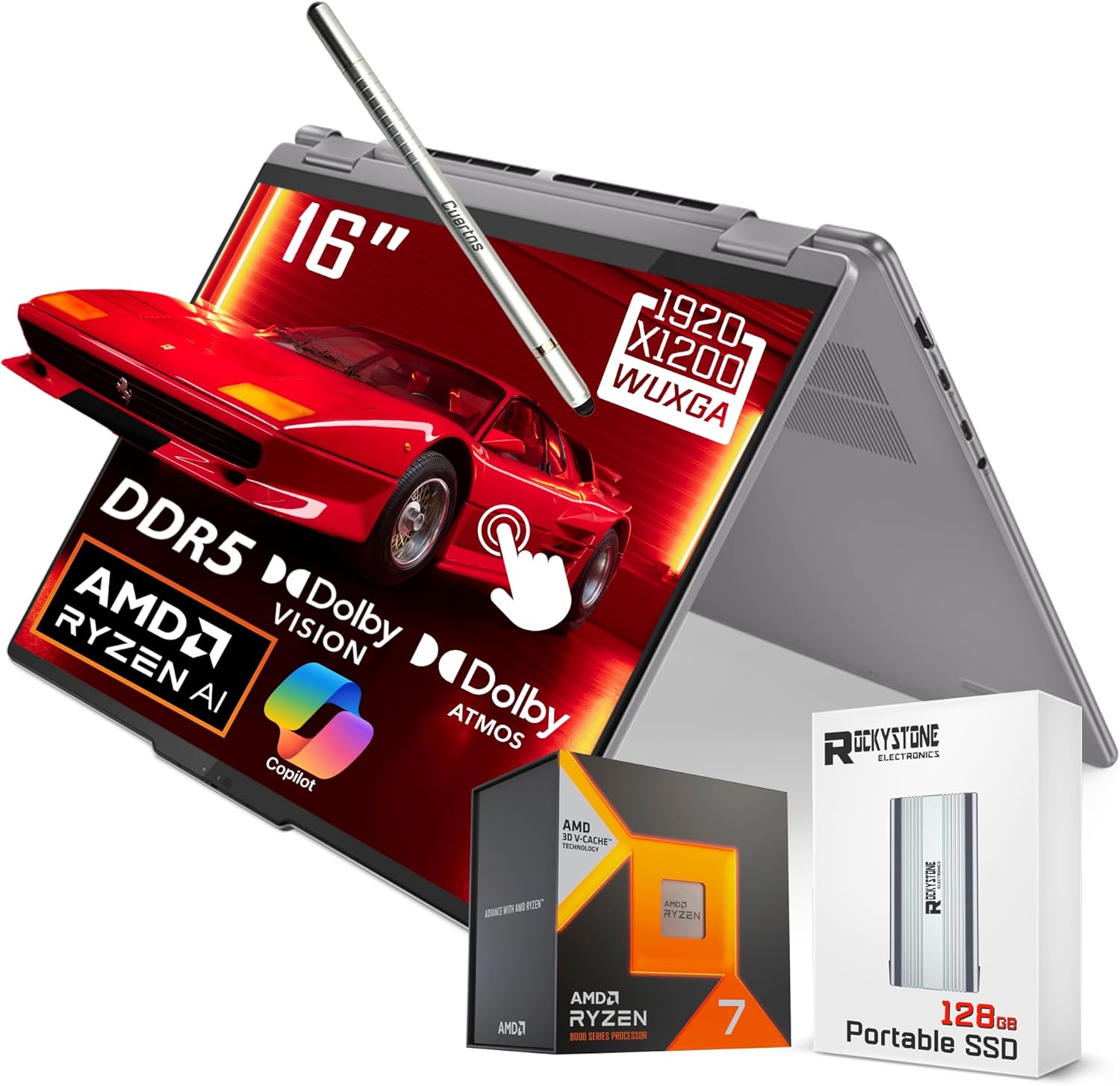 Lenovo Yoga 7 2-in-1 AI Laptop, 16 1920x1200 Touchscreen, AMD Ryzen 7 8840HS(gt;i7-12700H, 5.10 GHz), Copilot, Backlit Keyboard, Fingerprint, Windows 11 Home, Gray(16GB 6400 MHz DDR5 RAM | 1TB SSD) · v3