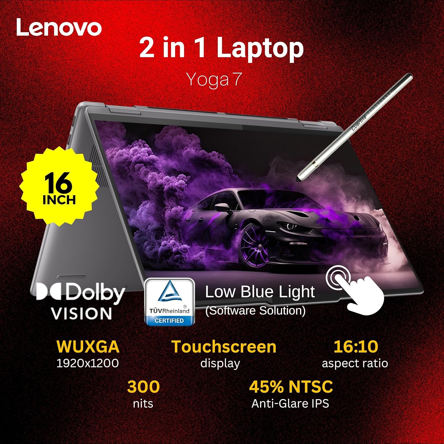 Lenovo Yoga 7 2-in-1 AI Laptop, 16 1920x1200 Touchscreen, AMD Ryzen 7 8840HS(gt;i7-12700H, 5.10 GHz), Copilot, Backlit Keyboard, Fingerprint, Windows 11 Home, Gray(16GB 6400 MHz DDR5 RAM | 1TB SSD) · v3