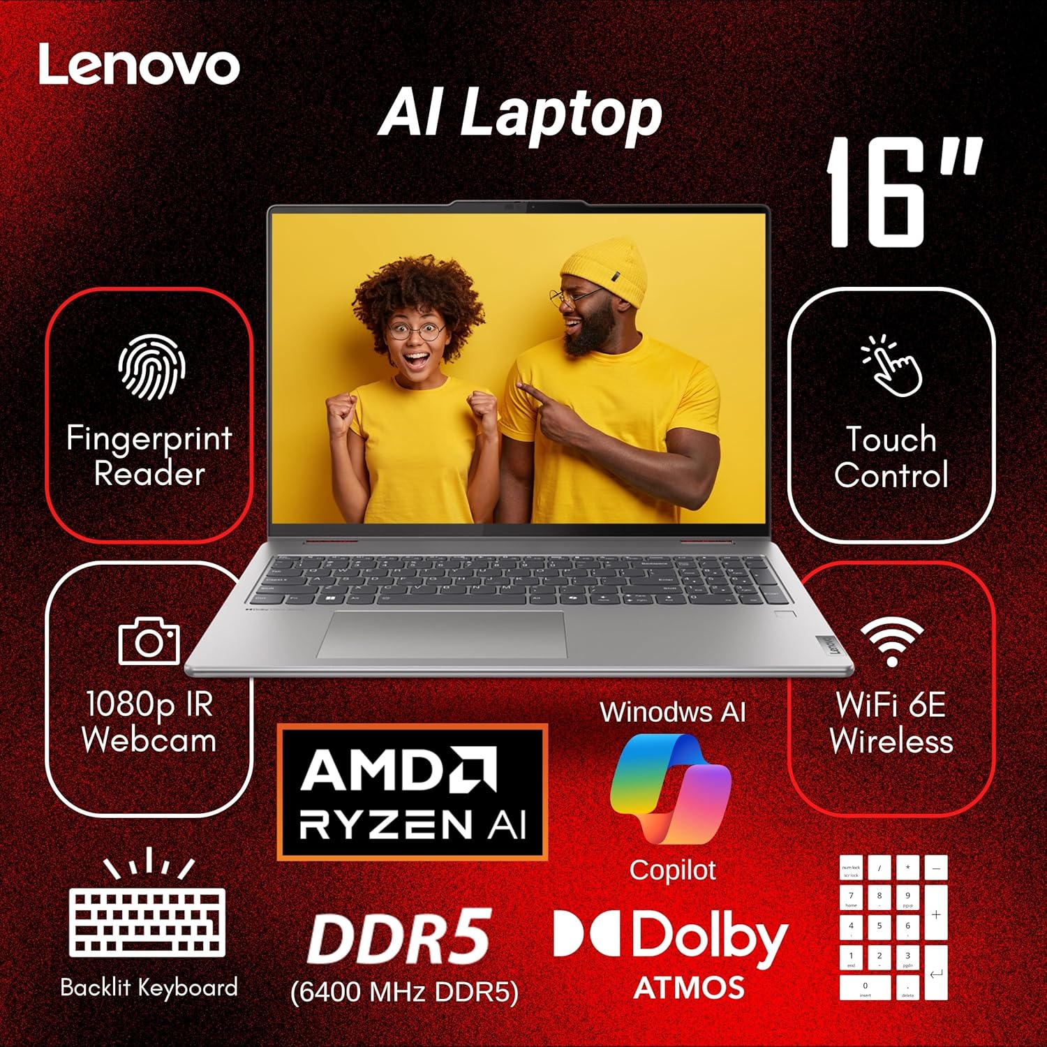 Lenovo Yoga 7 2-in-1 AI Laptop, 16 1920x1200 Touchscreen, AMD Ryzen 7 8840HS(gt;i7-12700H, 5.10 GHz), Copilot, Backlit Keyboard, Fingerprint, Windows 11 Home, Gray(16GB 6400 MHz DDR5 RAM | 1TB SSD) · v3