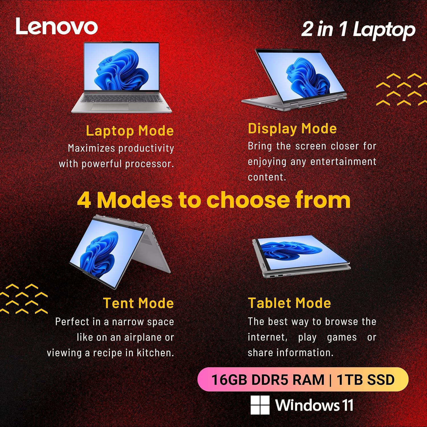 Lenovo Yoga 7 2-in-1 AI Laptop, 16 1920x1200 Touchscreen, AMD Ryzen 7 8840HS(gt;i7-12700H, 5.10 GHz), Copilot, Backlit Keyboard, Fingerprint, Windows 11 Home, Gray(16GB 6400 MHz DDR5 RAM | 1TB SSD) · v3