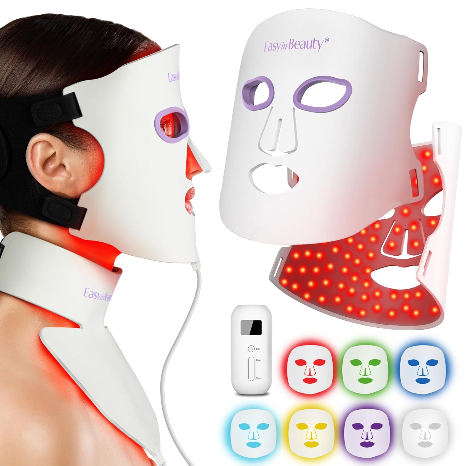 EASYINBEAUTY 2-IN-1 Set Red Light Therapy Mask for Face  Neck, 7 Colors LED Face Mask Light Therapy, Soft Silicone Red Light Mask with Remote Control, Professional Facial Skin Care, Treatment at Home · v9