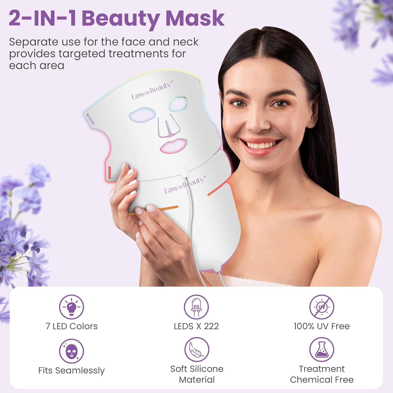 EASYINBEAUTY 2-IN-1 Set Red Light Therapy Mask for Face Neck, 7 Colors LED Face Mask Light Therapy, Soft Silicone Red Light Mask with Remote Control, Professional Facial Skin Care, Treatment at Home · v9
