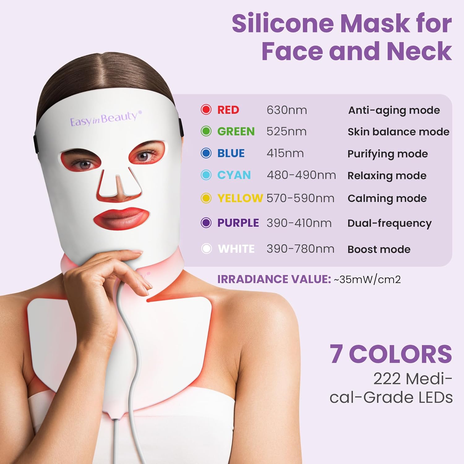 EASYINBEAUTY 2-IN-1 Set Red Light Therapy Mask for Face Neck, 7 Colors LED Face Mask Light Therapy, Soft Silicone Red Light Mask with Remote Control, Professional Facial Skin Care, Treatment at Home · v9