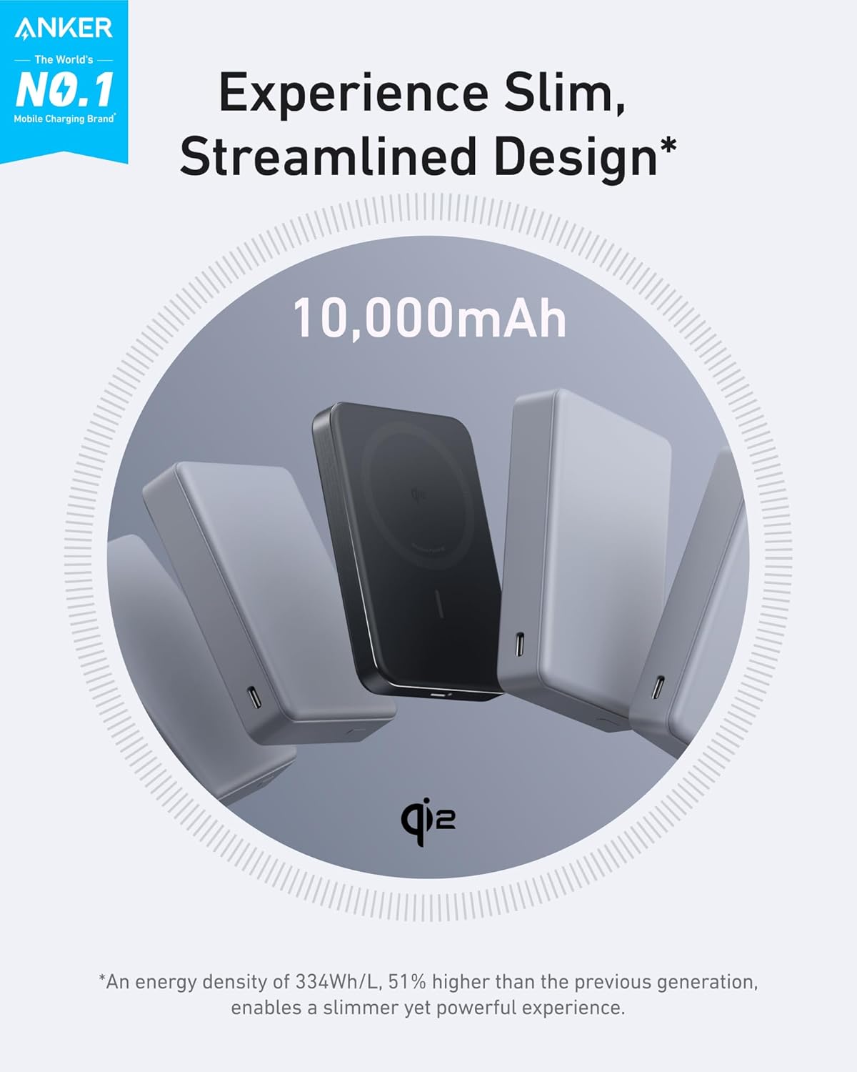 Banque d'alimentation Anker MagGo, batterie magnétique ultrafine de 10 000 mAh, chargeur portable 15 W ultrarapide compatible MagSafe certifié Qi2, design ergonomique, pour les séries iPhone 16/15/14/13/12 uniquement