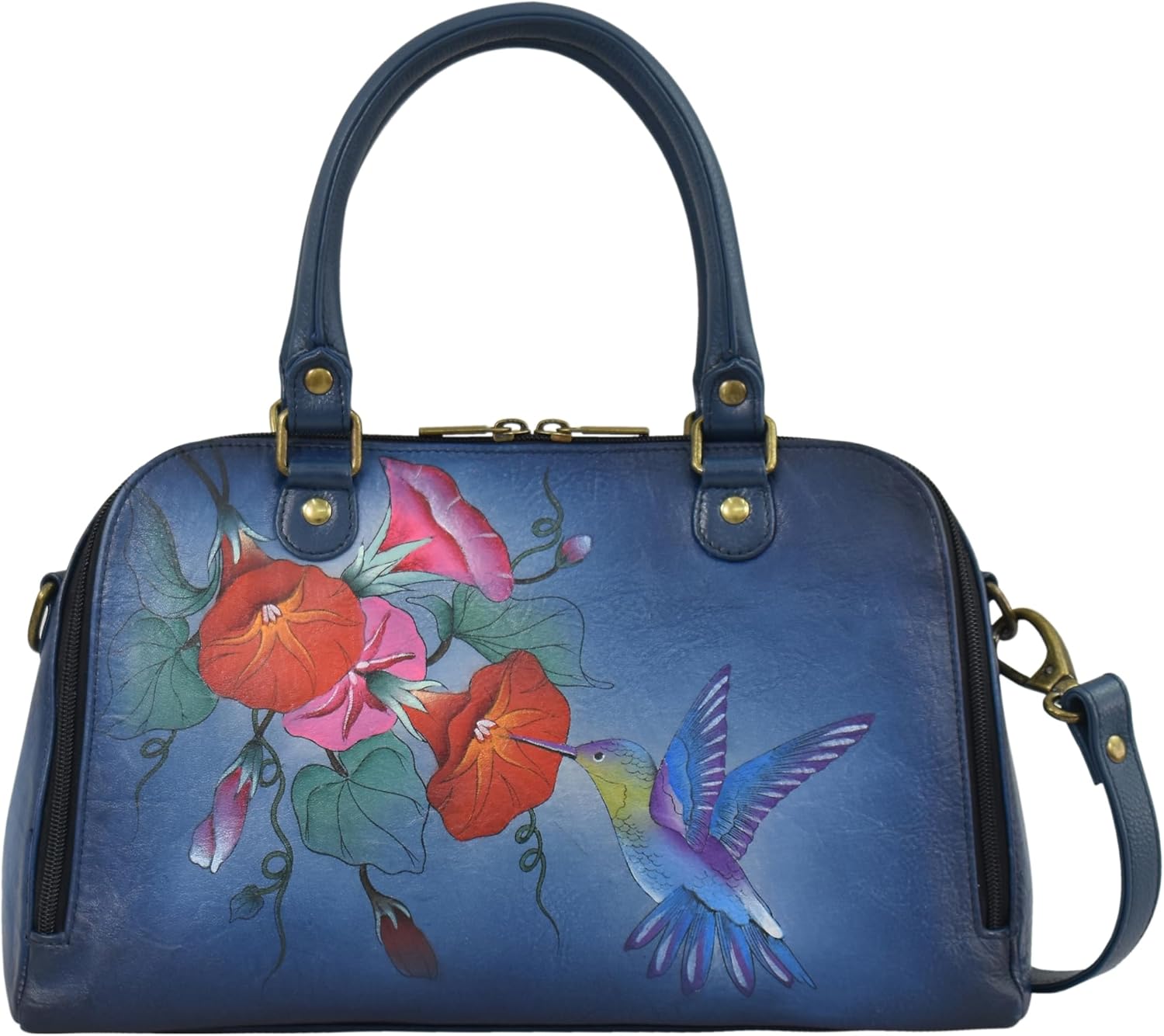 Anna by Anuschka Womens Hand-Painted Leather Wide Organizer Satchel