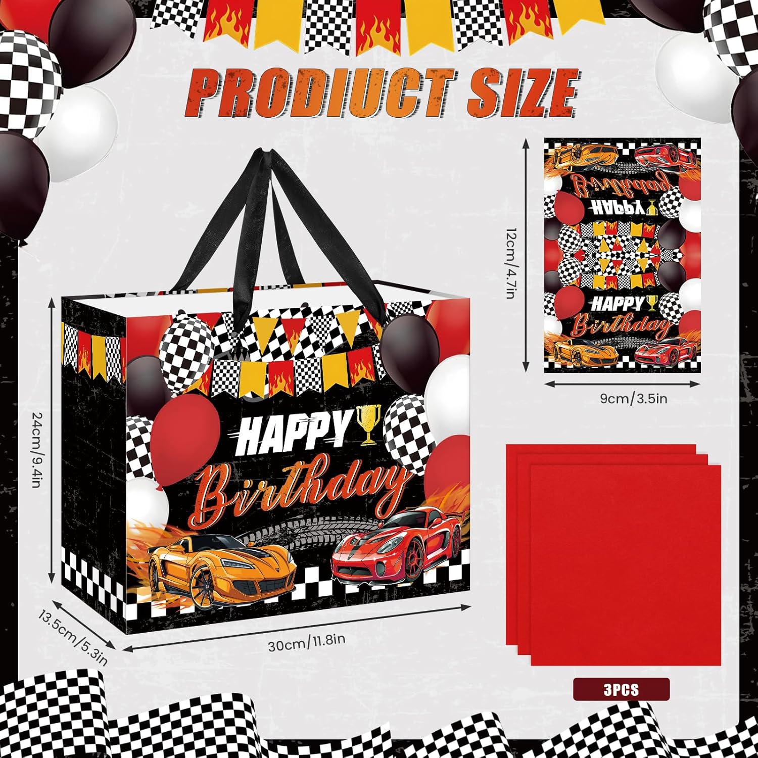 Hot Car Birthday Gift Bag for Boys, Large Race Car Party Favor Bags with Tissue Paper Card Baby Shower Decorations Gift Bag Racing Birthday Goodie Candy Treat Bag for Wheel Party Decorations Supplies · v2