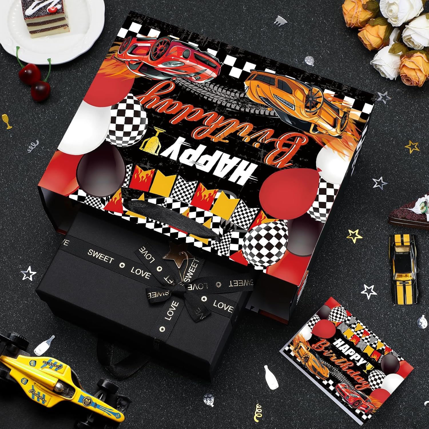 Hot Car Birthday Gift Bag for Boys, Large Race Car Party Favor Bags with Tissue Paper Card Baby Shower Decorations Gift Bag Racing Birthday Goodie Candy Treat Bag for Wheel Party Decorations Supplies · v2