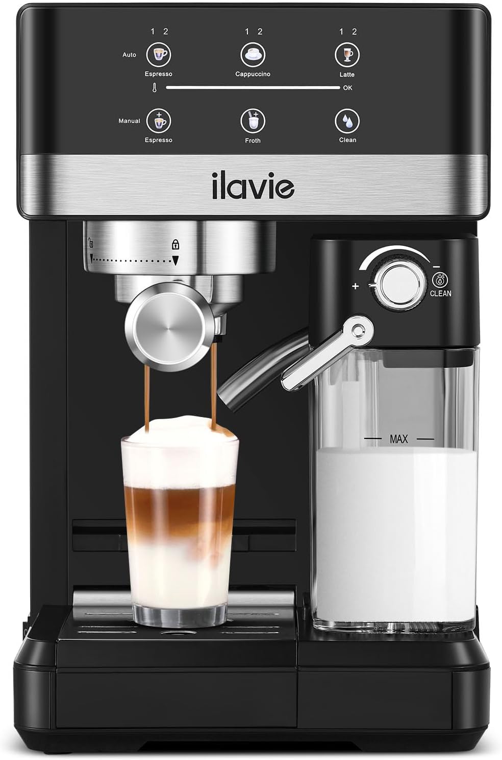 เครื่องชงกาแฟเอสเพรสโซ คาปูชิโน ลาเต้ เครื่องชงกาแฟเอสเพรสโซ เครื่องตีฟองนมอัตโนมัติสำหรับฟองนมที่เนียนละเอียด ถังเก็บนมแบบถอดได้ แรงดันสูง 20 บาร์