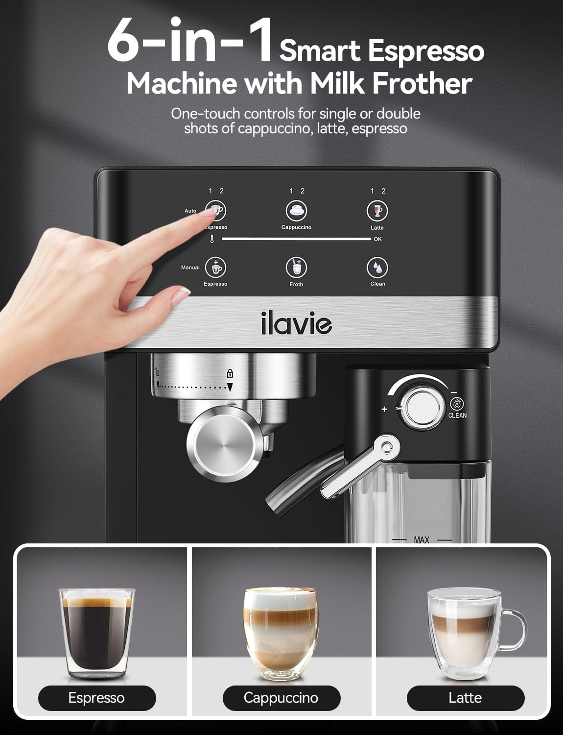 Espresso Machine Cappuccino Latte Coffee Espresso Maker, Auto Milk Frother for Smooth Milk Bubbles, Detachable Milk reservoir, 20 Bar High Pressure · v4