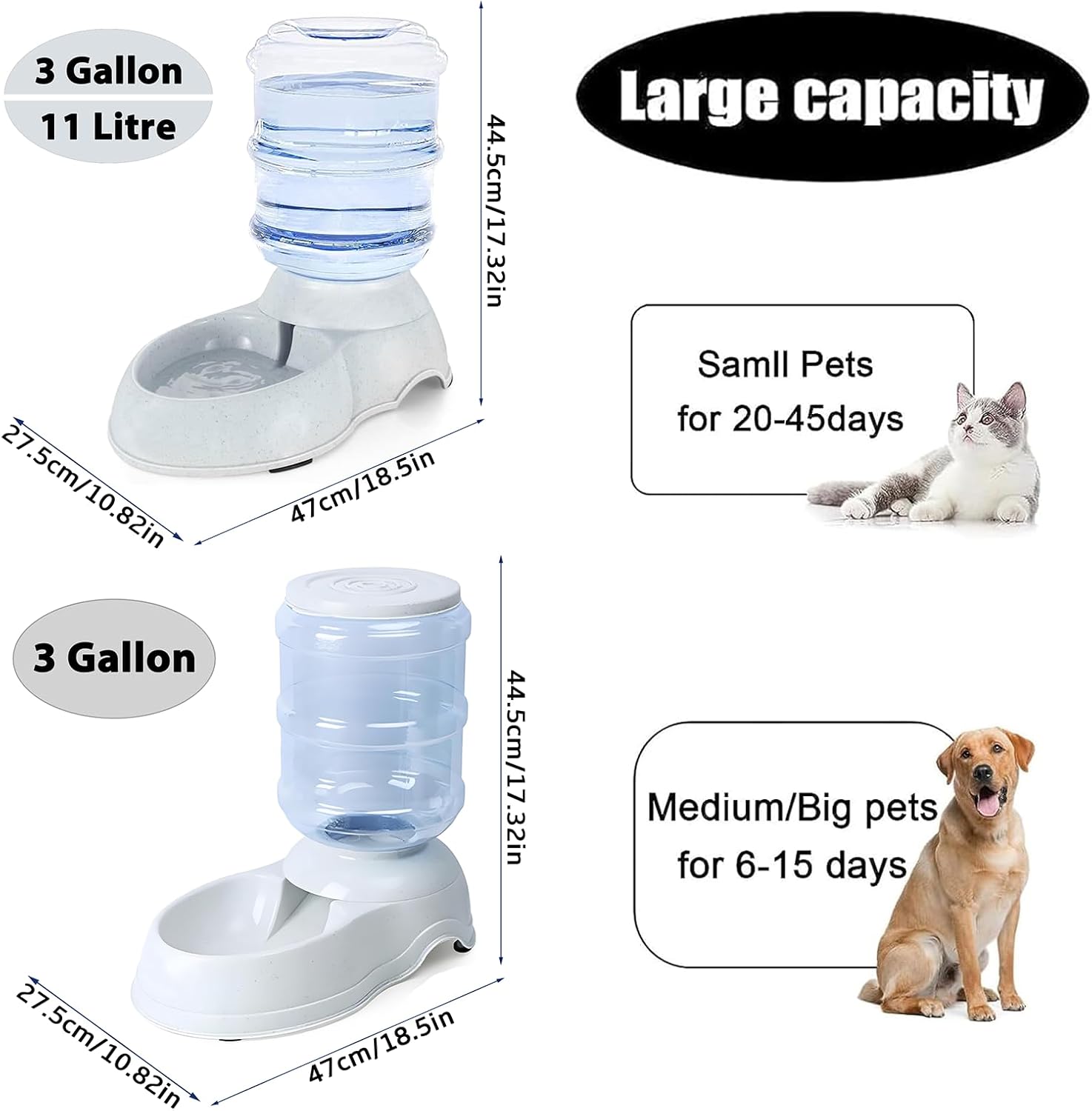 Mangeoire automatique pour chiens et distributeur d'eau pour grands chiens, ensemble de distribution d'eau et de nourriture par gravité pour chiens et chats de 3 gallons avec bol de nourriture pour animaux de compagnie, station de distribution d'eau pour grands chiens