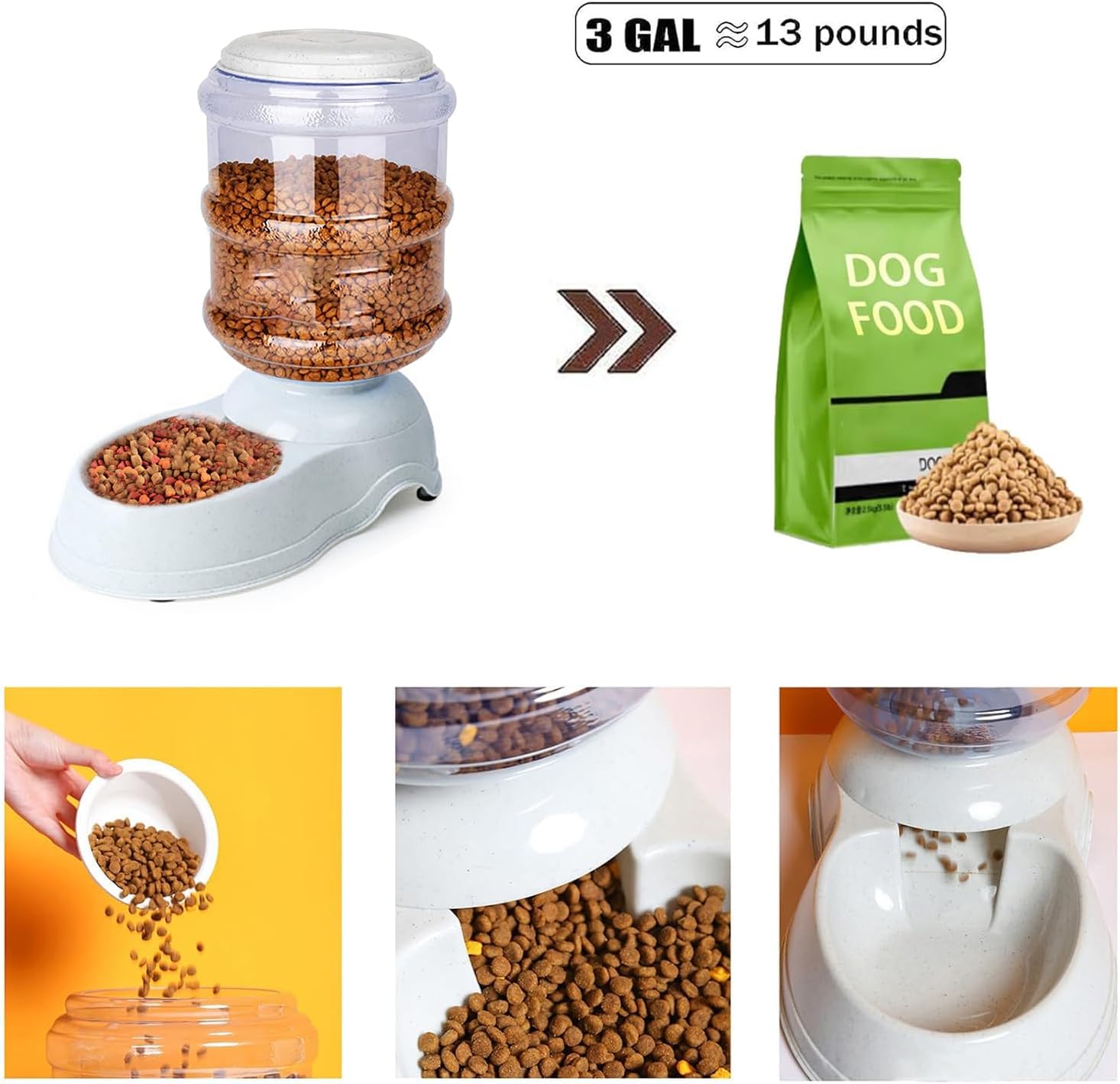 Mangeoire automatique pour chiens et distributeur d'eau pour grands chiens, ensemble de distribution d'eau et de nourriture par gravité pour chiens et chats de 3 gallons avec bol de nourriture pour animaux de compagnie, station de distribution d'eau pour grands chiens