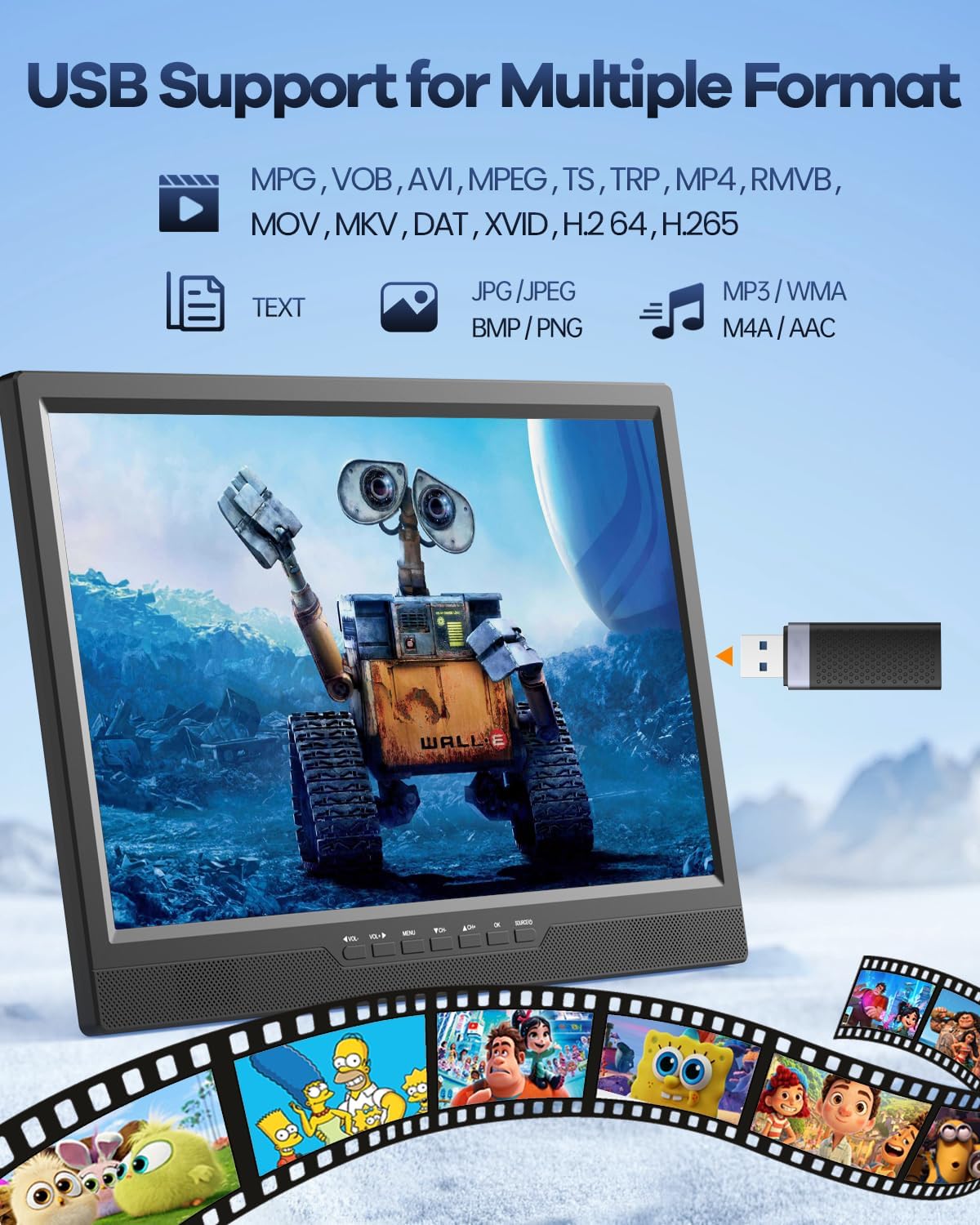 Desobry 19 TV Portabel untuk Berkemah, Baterai 8000mAh TV Portabel untuk Pemadaman Listrik, Dudukan yang Dapat Disesuaikan 180°, Input HDMI 1080P, Input AV, USB, TV Kecil untuk Dapur Kamar Tidur, Teras Berkemah, RV