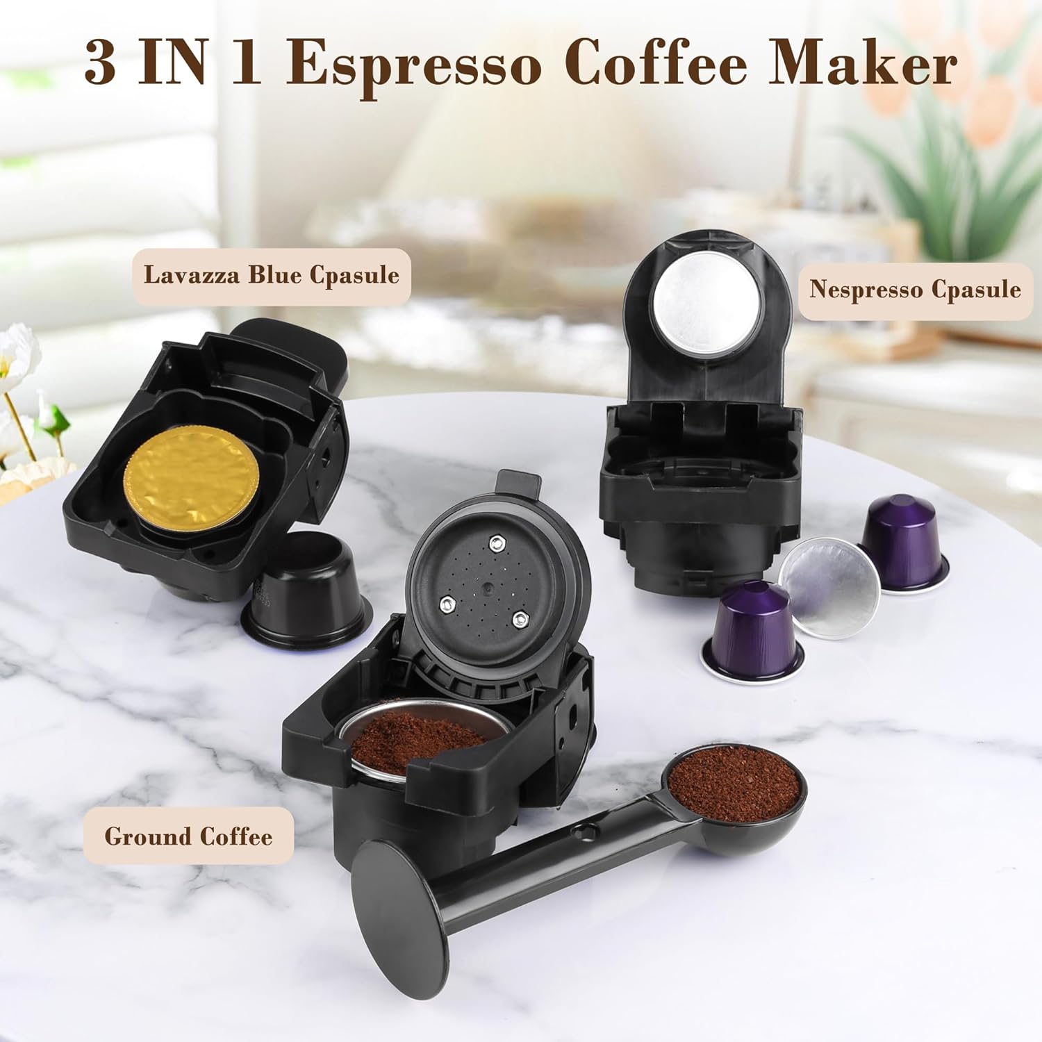 Nespresso Kapsülü için Espresso Makinesi, Lavazza Mavi Kapsül Kahve Tozu, 19 Bar Pompa Basıncı Otantik Espresso Kahve Yapar, Çıkarılabilir Su Tanklı Mini Espresso Kahve Makineleri.