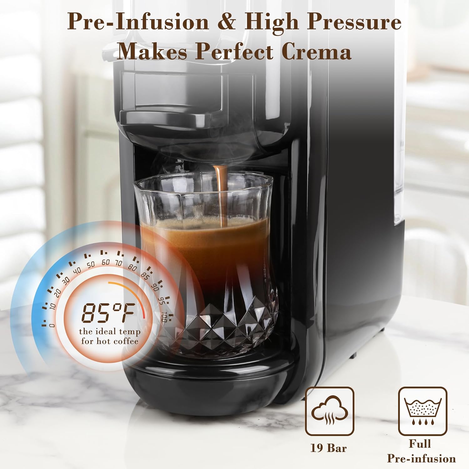 Nespresso Kapsülü için Espresso Makinesi, Lavazza Mavi Kapsül Kahve Tozu, 19 Bar Pompa Basıncı Otantik Espresso Kahve Yapar, Çıkarılabilir Su Tanklı Mini Espresso Kahve Makineleri.