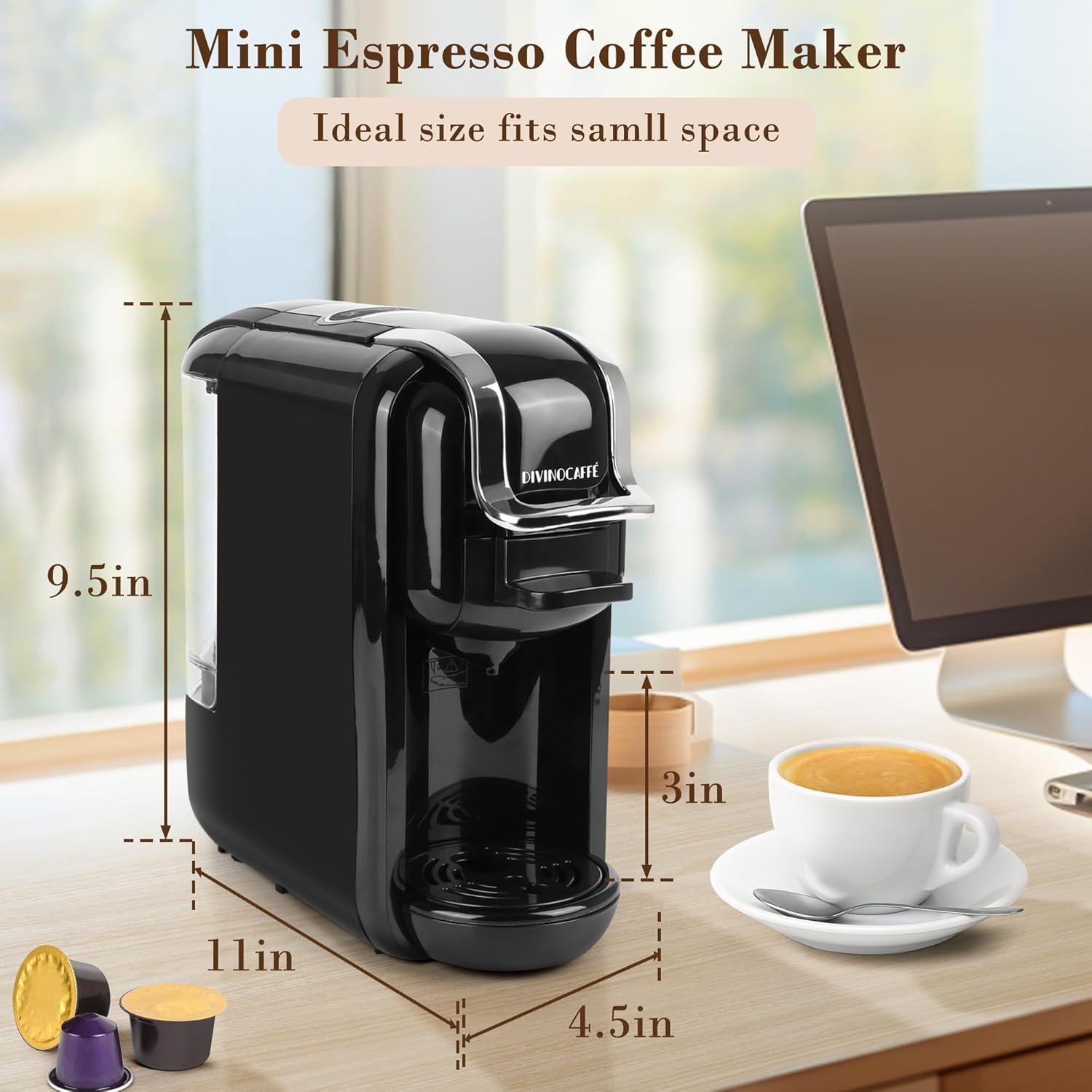 Nespresso Kapsülü için Espresso Makinesi, Lavazza Mavi Kapsül Kahve Tozu, 19 Bar Pompa Basıncı Otantik Espresso Kahve Yapar, Çıkarılabilir Su Tanklı Mini Espresso Kahve Makineleri.