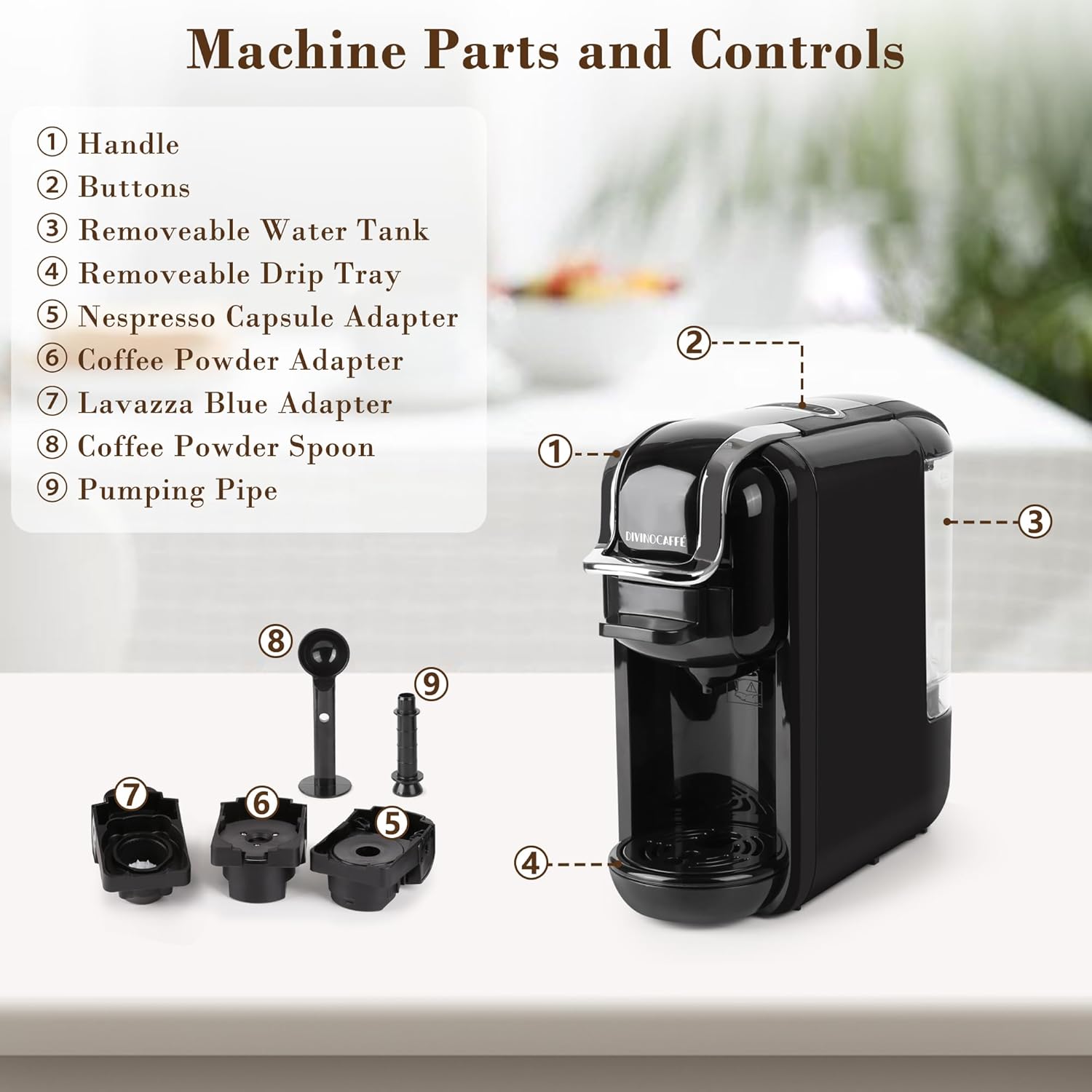 Nespresso Kapsülü için Espresso Makinesi, Lavazza Mavi Kapsül Kahve Tozu, 19 Bar Pompa Basıncı Otantik Espresso Kahve Yapar, Çıkarılabilir Su Tanklı Mini Espresso Kahve Makineleri.