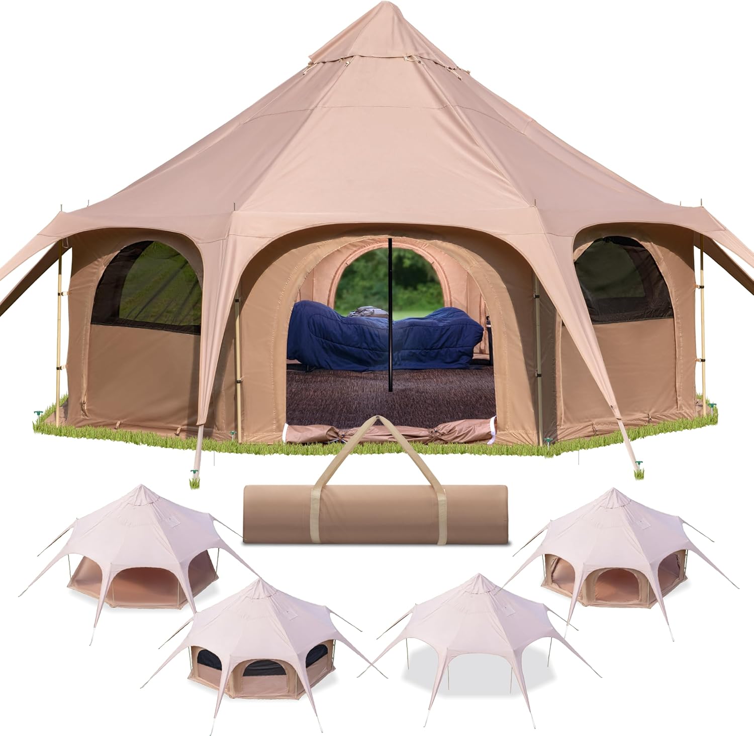 เต็นท์ผ้าใบสำหรับกางเต็นท์แบบ Glamping ขนาด 16x9 ฟุต พร้อมช่องระบายอากาศใต้หลังคา