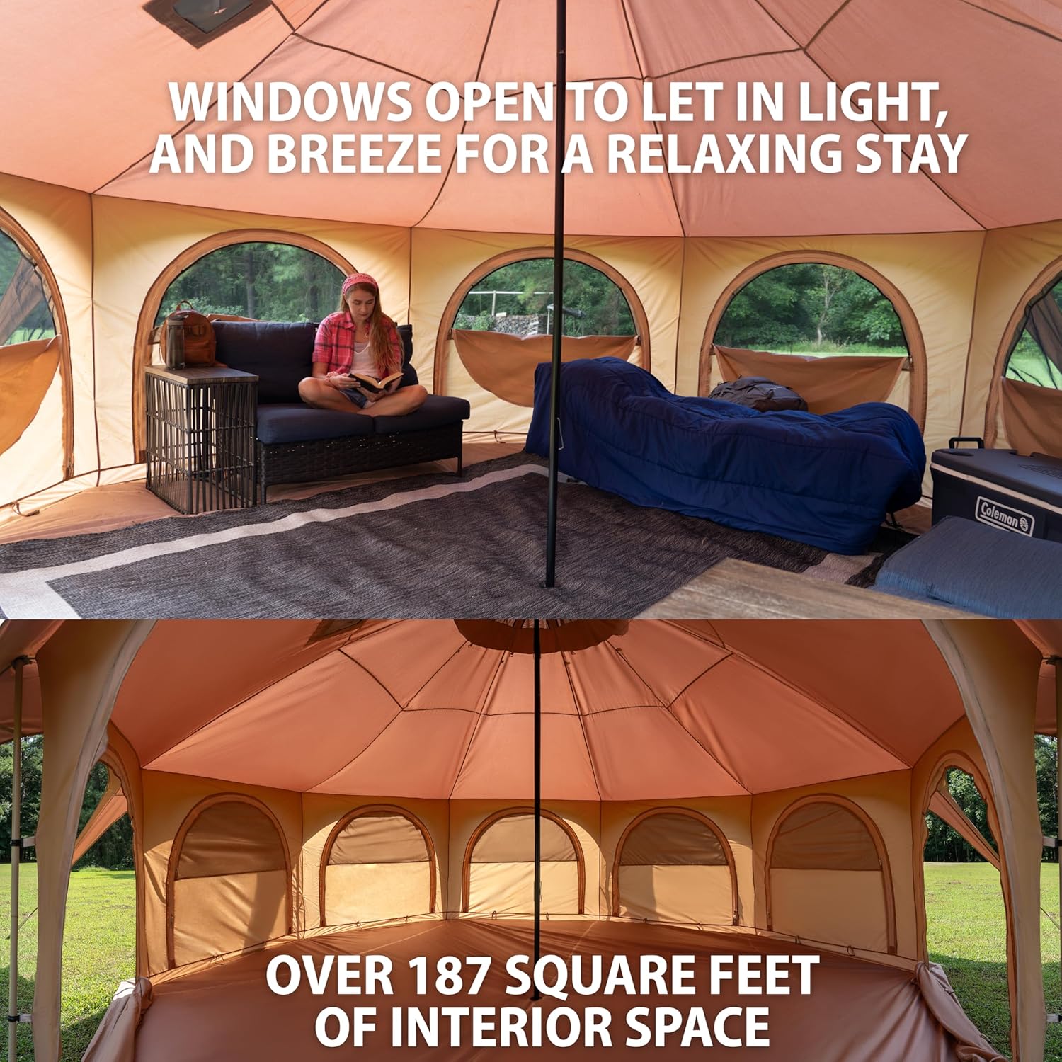 เต็นท์ผ้าใบสำหรับกางเต็นท์แบบ Glamping ขนาด 16x9 ฟุต พร้อมช่องระบายอากาศใต้หลังคา