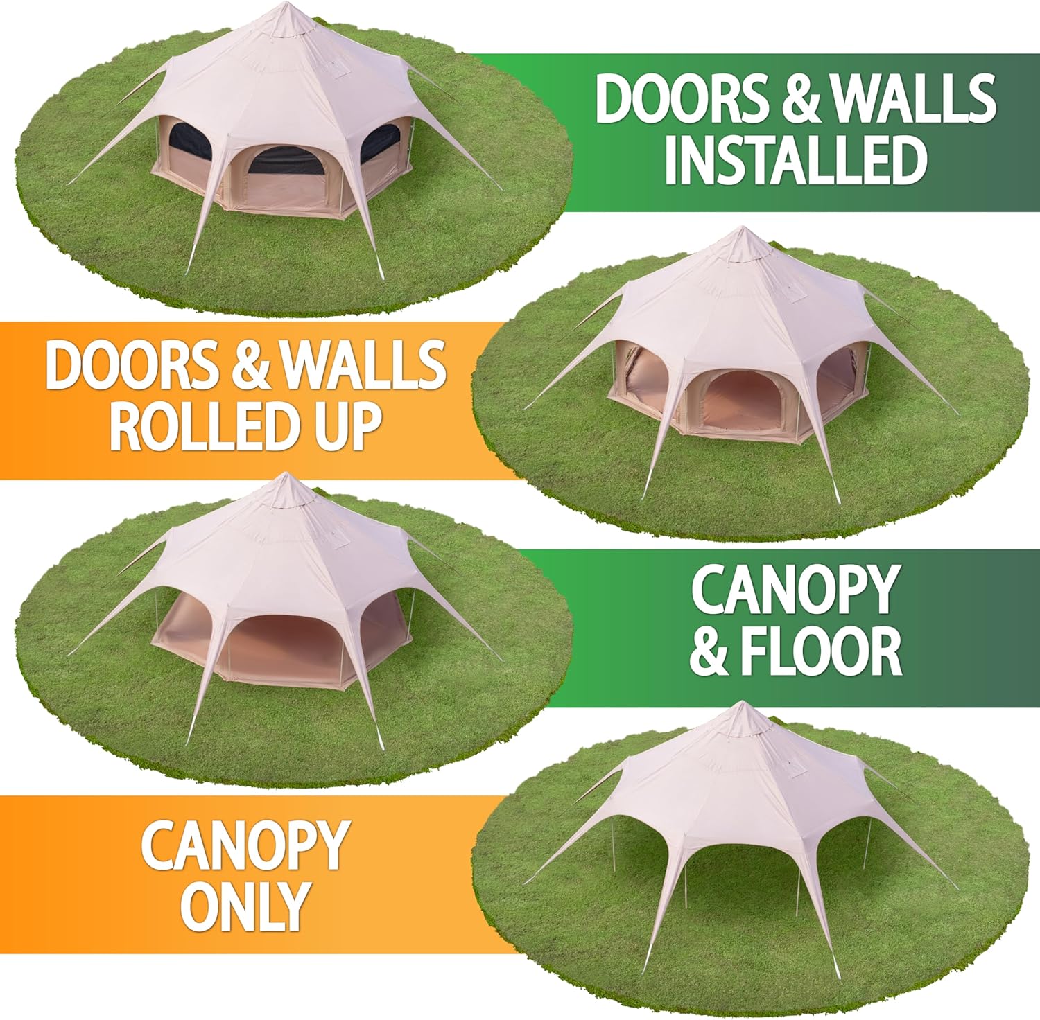 เต็นท์ผ้าใบสำหรับกางเต็นท์แบบ Glamping ขนาด 16x9 ฟุต พร้อมช่องระบายอากาศใต้หลังคา