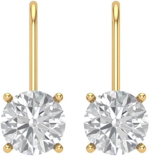 4 ct Brilliant Round Cut Drop Dangle Conflict free Natural Certified Diamond Clarity SI1-SI2 Color G-H 14K Yellow Gold Earrings Lever Back